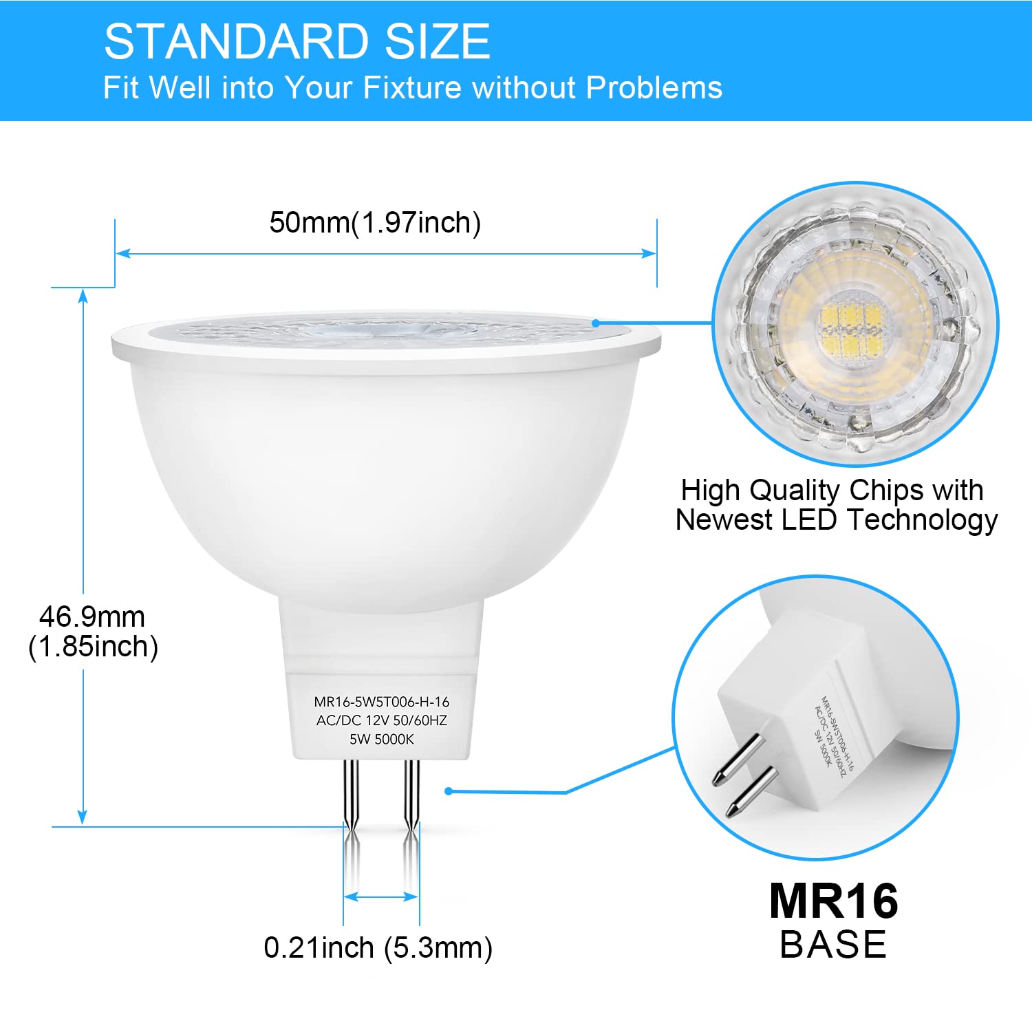 Mlambert 24 Pack Mr16 Led Bulbs 50W Halogen Equivalent 5000K,5W Gu5.3 Mr16 12V Spotlight Bulb,Non-Dimmable,45Beam Angle For Land