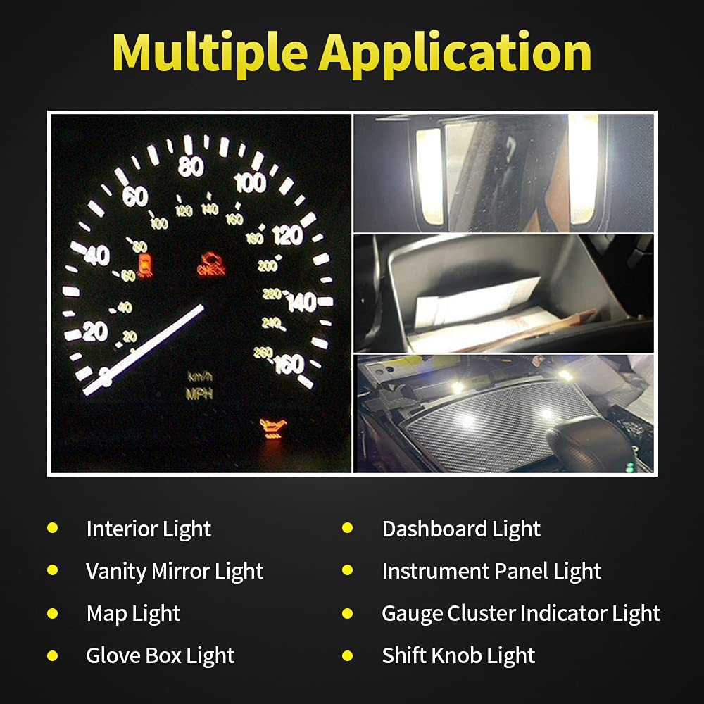 AUXLIGHT T5 LED Bulbs - 20 Piece Dashboard Lights, 6000K White, Model AUXLED-T5-3SMD-20W, Ideal for Interior Dome & Instrument Panel