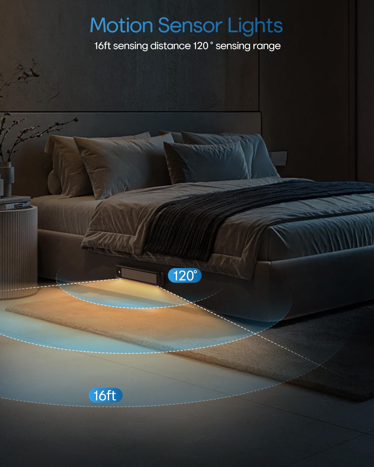 Hiboitec Under Cabinet Lighting Wireless, 56 Led Closet Lights Motion Sensored Adjustable Brightness Magnetic 3 Color Temps Rech