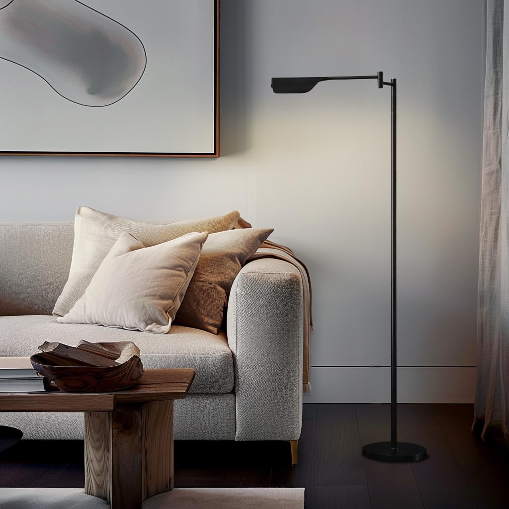 Brightech Leaf LED Reading Lamp, Dimmable Floor Lamp, Adjustable, Jet Black, Model 211179JB