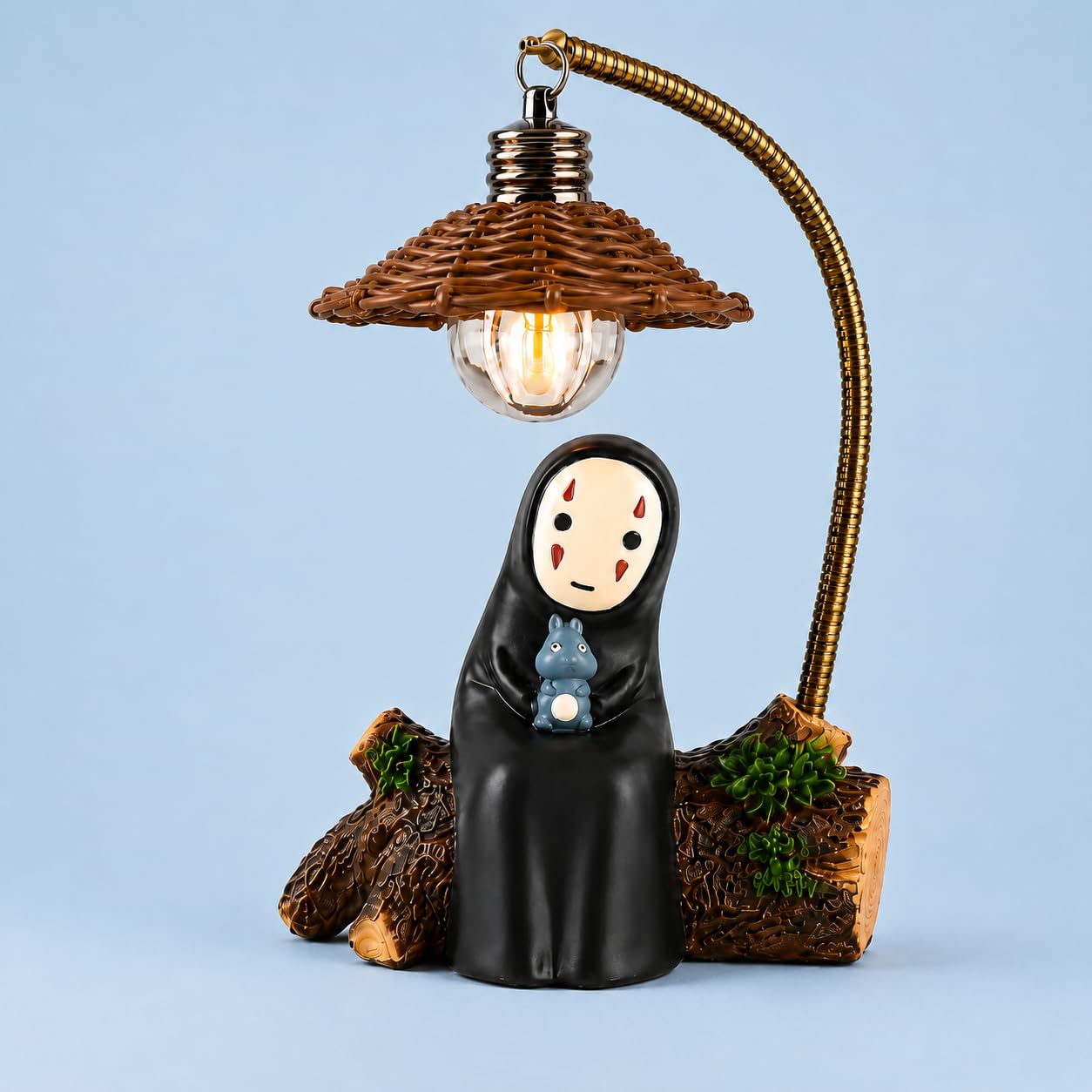 Amallino No Face Lamp, No Face Night Light, Mini Resin Anime Desk Lamp, Battery Operated Cute Room Decor Gift for Bedroom Shelf 