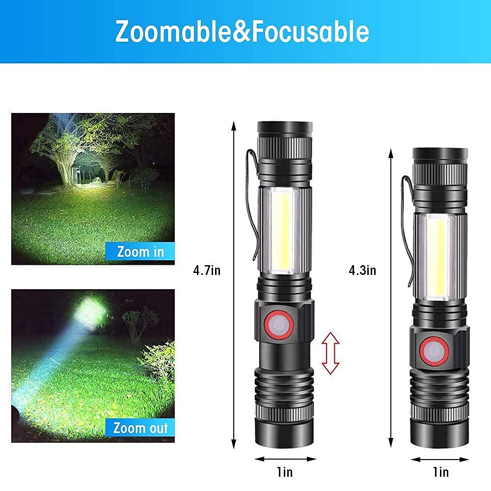 Adamstar Small Powerful Flashlights With Cob Work Light, Magnetic Base, Super Bright High Lumens Rechargeable Flashlight, Led Wa