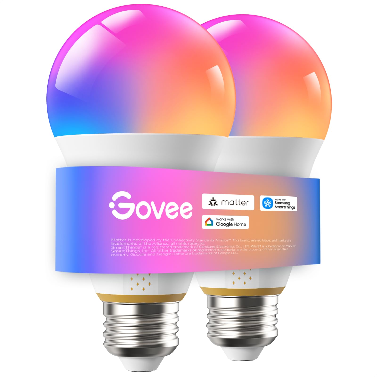 Govee 1600 Lumens Smart Light Bulbs  A21 LED Bulbs 100W Equivalent for Living Room  RGBWW Color Changing Light Bulbs Compatible with Matter  Alexa & SmartThings  CRI 90  E26 Base  2.4GHz Only  2-Pack