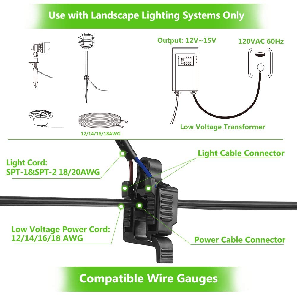 QITIM Low Voltage Wire Connectors 10 Pack, Waterproof Landscape Lighting Splice, 12-18 Gauge, Black, UL Listed