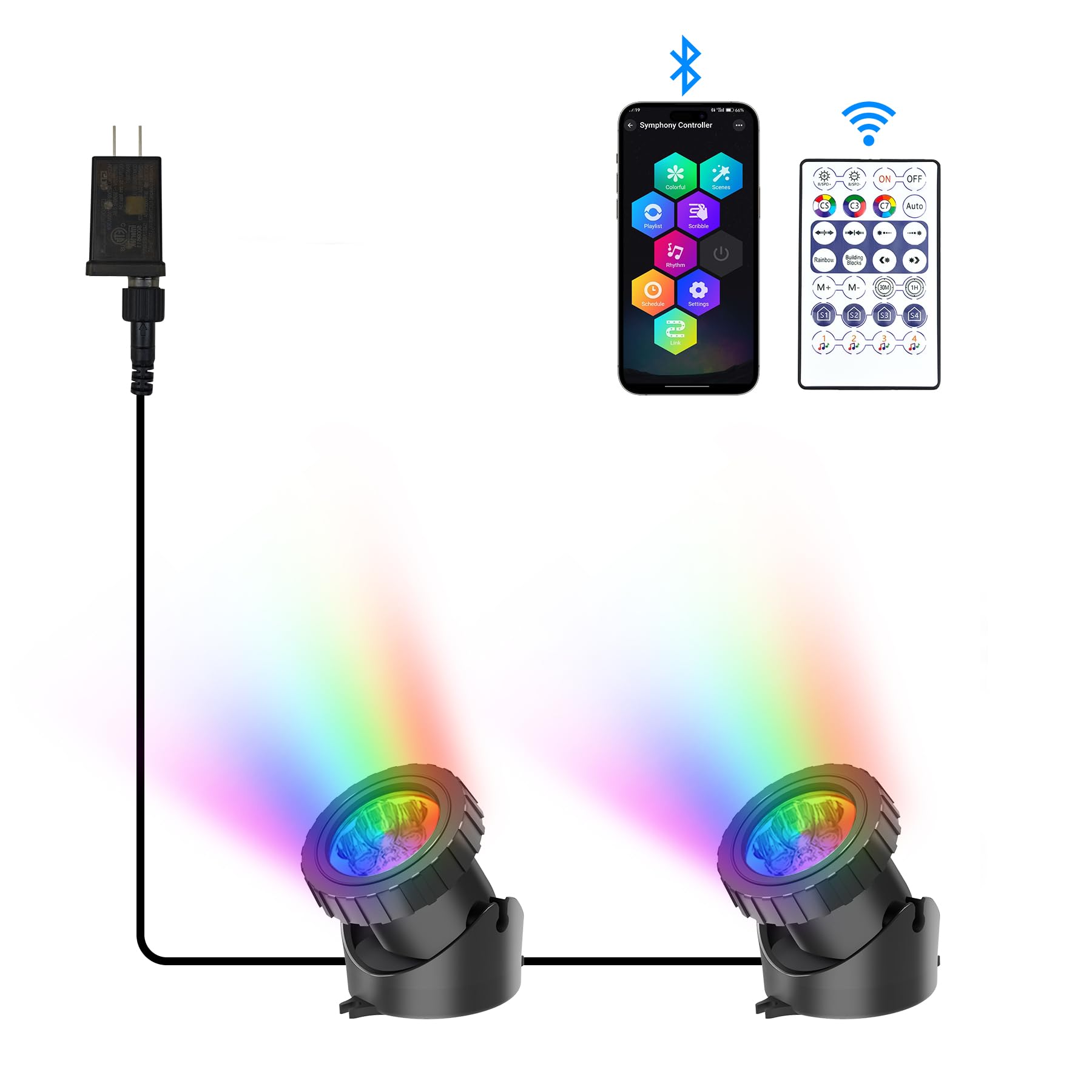 Crepow Rgb Underwater Pond Lights, Ip68 Waterproof Led Spotlights, Bluetooth Control, Set Of 2