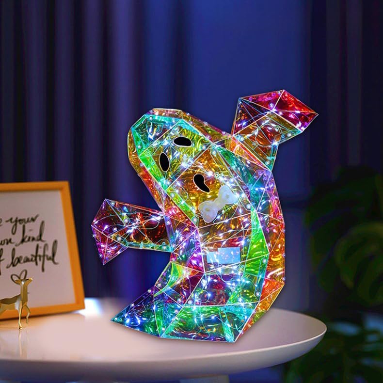 2 Pcs Prismatic Iridescent Spooky Ghost  Prismatic Ghost Led Lights  Halloween Lights Gift For Women Men  Funny Colorful Glow Lights Halloween Decorations Indoor (Large Ghost)