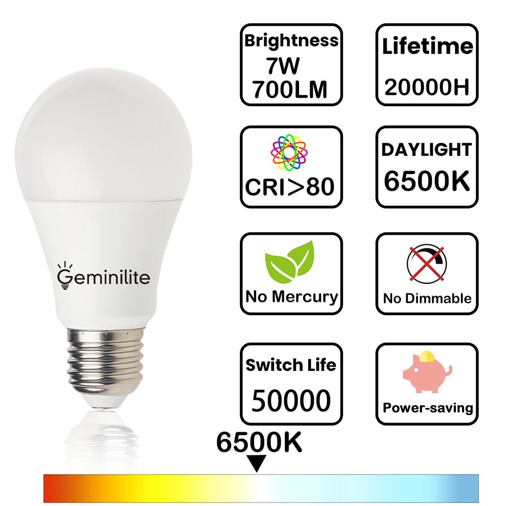 Geminilite Dusk To Dawn Led Light Bulbs Outdoor, E26 Base A19 Porch Light Bulbs Daylight Sensor Automatic On/Off Led Bulbs For S