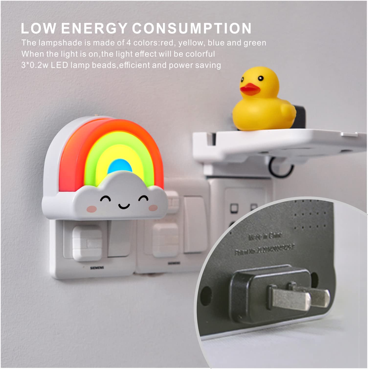 amezin Rainbow Night Light,0.5w Plug in Night Light for Kids, LED Dusk to Dawn Sensor Cute Nursery Gift Nightlight for Baby Chil