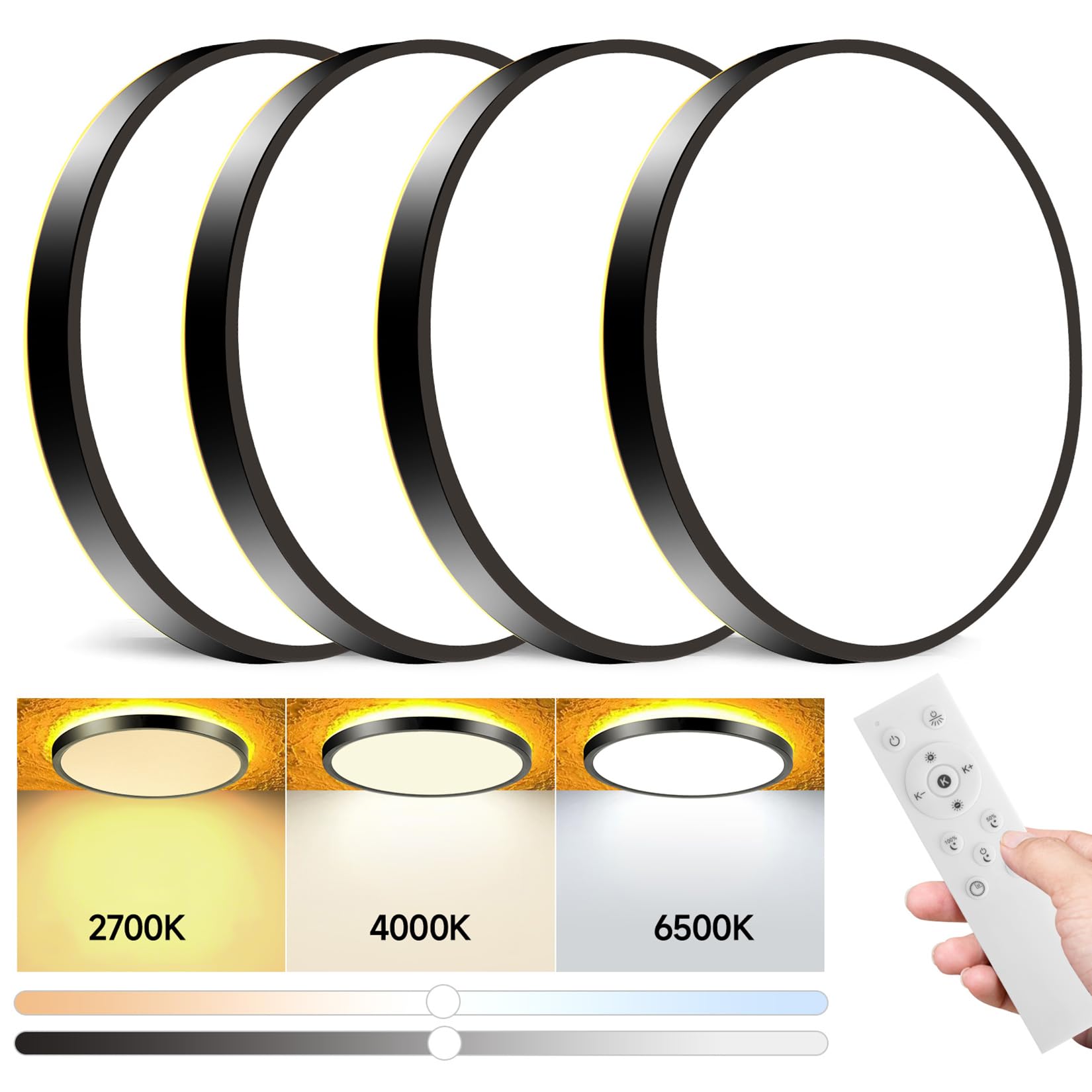 Mille Lucciole 4 Pack Led Flush Mount Ceiling Light Fixture With Remote Control Night Lights, Dimmable Ceiling Lights Black 12 I