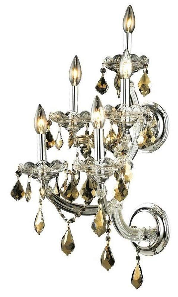 Elegant Lighting 2800W2G-GT/RC Maria Theresa 16-Inch High 2-Light Wall Sconce, Gold Finish with Golden Teak (Smoky) Royal Cut RC