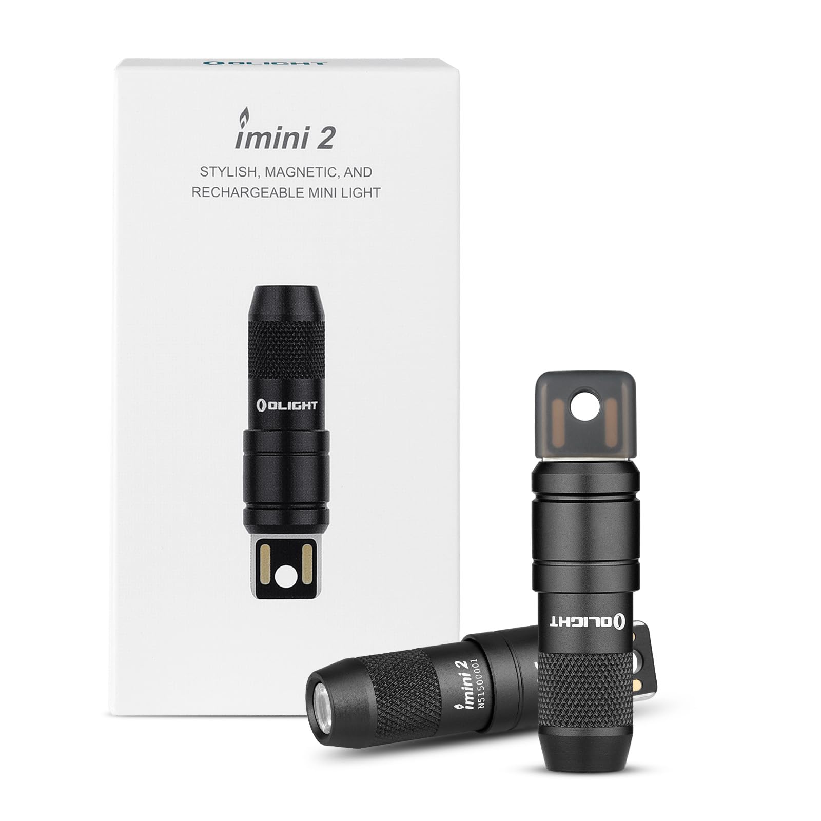 OLIGHT IMINI 2 EDC Rechargeable Keychain Flashlight 50 Lumens 2 Pack Black Aluminum