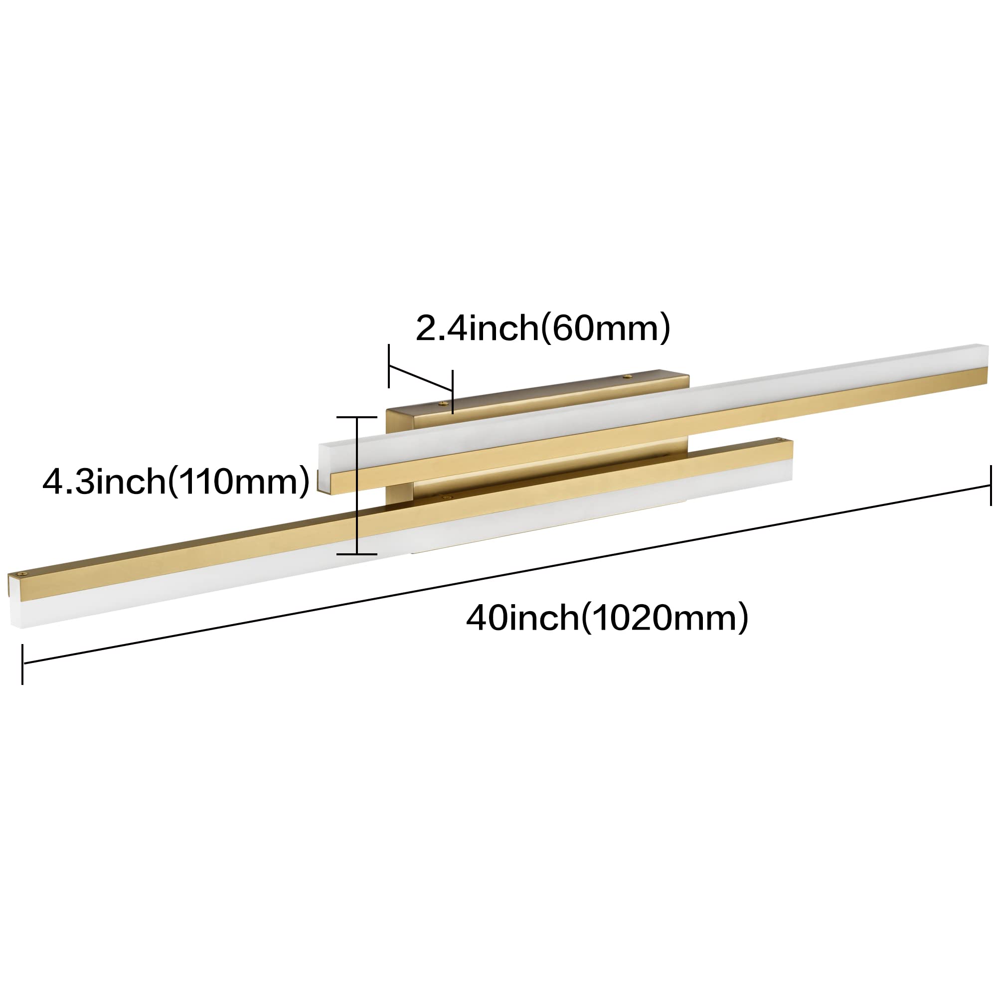 PRESDE 40inch Gold LED Bathroom Vanity Light Fixture, Dimmable Metal Over Mirror Lighting, Model bf4da24e-e804-4789-9810-4871eda49f