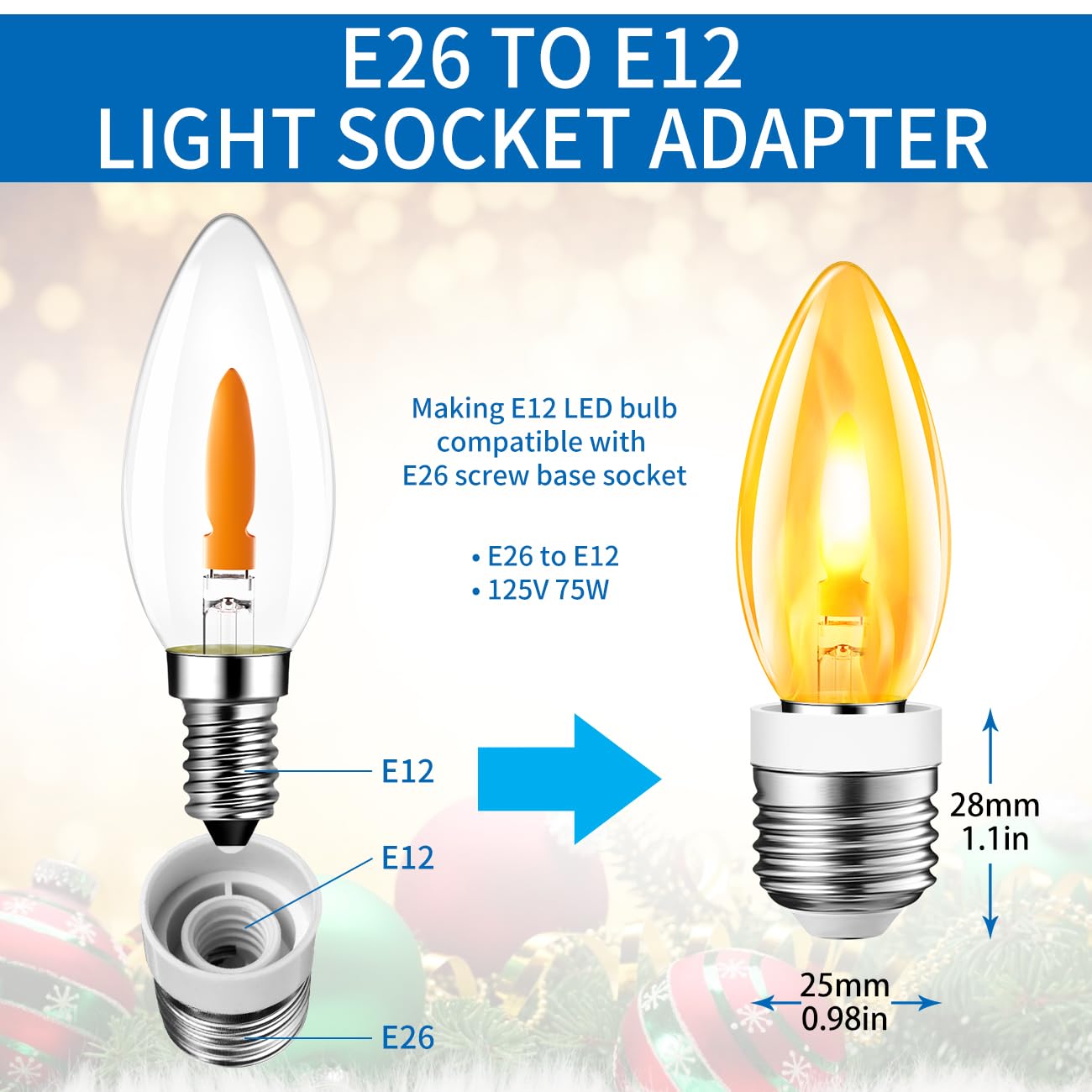 Anwio Flicker Flame Light Bulb 1.5W=3W Equivalent, Nondimmable Flame Tip 1800K Warm Light Orange Glow Bulbs Crystal Clear Candle