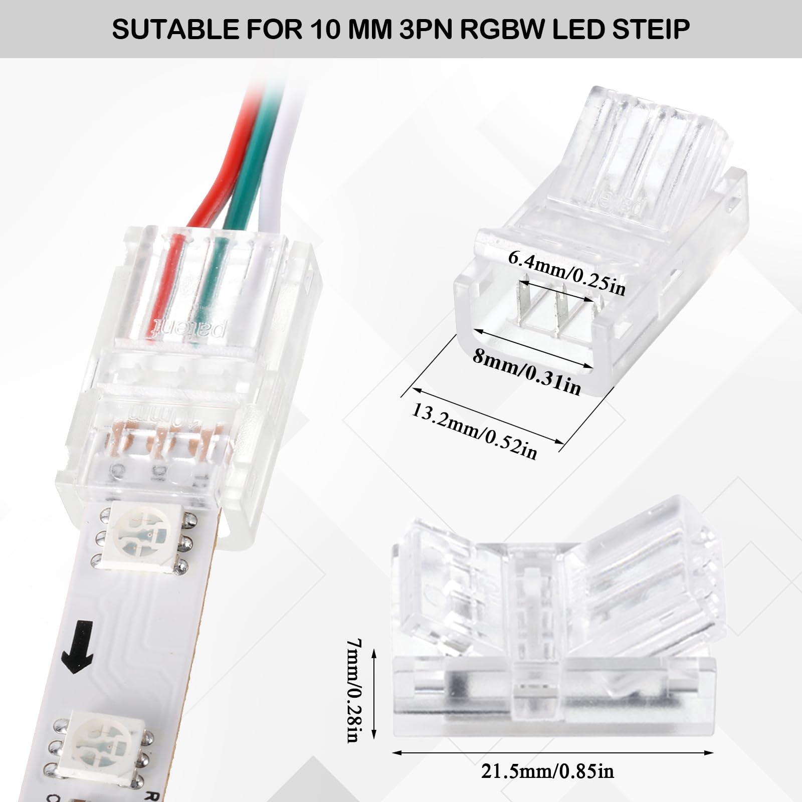 Flutesan 20 Pcs 3 Pin 8 Mm Solderless Led Light Strip Connectors Clear Track Lighting Connectors For 5050 Rgb Strip Light