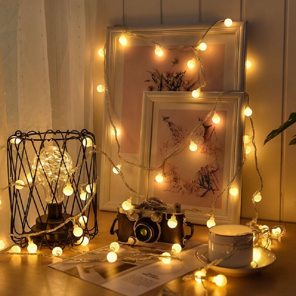 WFGGEH Globe String Lights, 10ft, 20 LED Warm White Fairy Lights for Birthday, Christmas, Wedding, Home Decoration, Model WLD0010