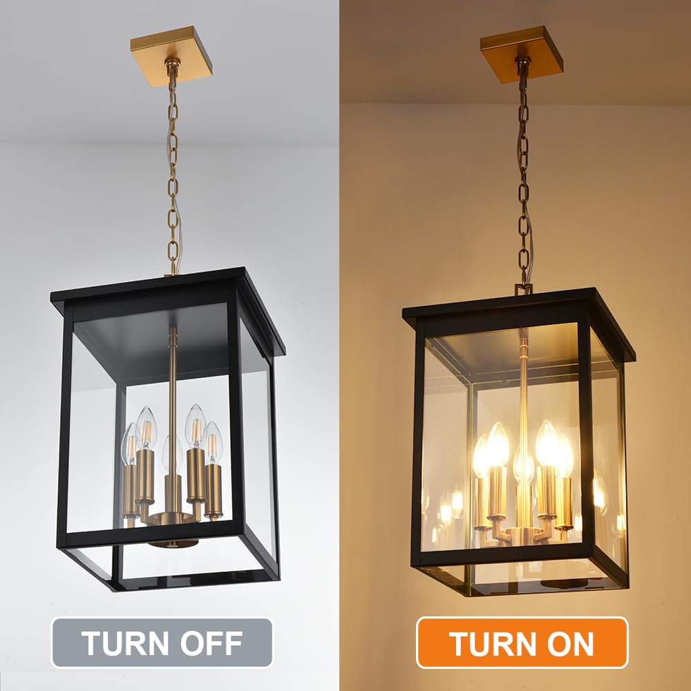 Winshen Large Outdoor Pendant Light Fixtures, 5-Lights Porch Ceiling Mount Lighting Adjustable Chain, Exterior Hanging Lamp Wate