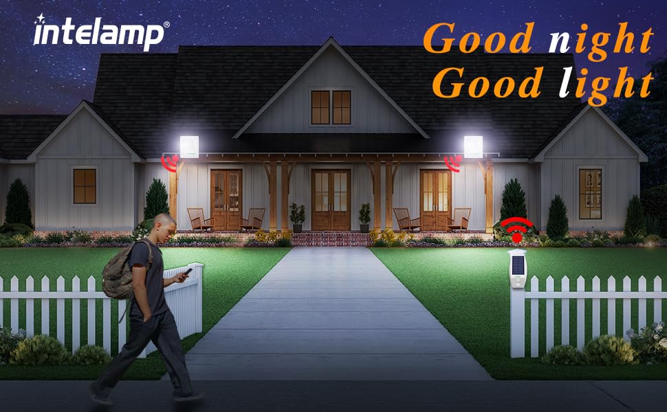 intelamp Solar Flood Lights Outdoor Waterproof, Linkable 12000mAh 3000LM Motion Sensor Floodlight with Remote Control Sensor Cas