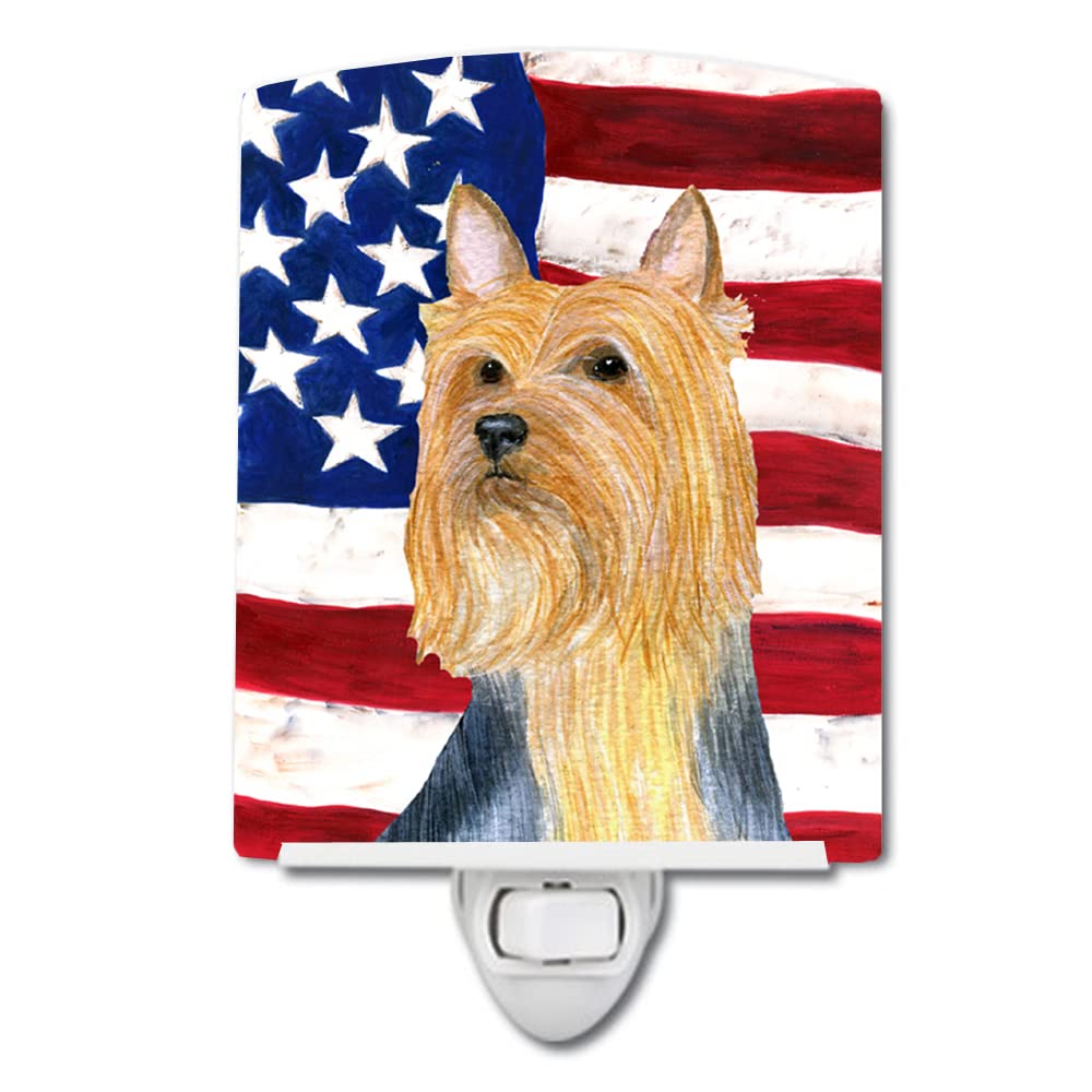 Carolines Treasures Ceramic Night Light, USA American Flag, Silky Terrier, UL-Certified, 6x4x3in