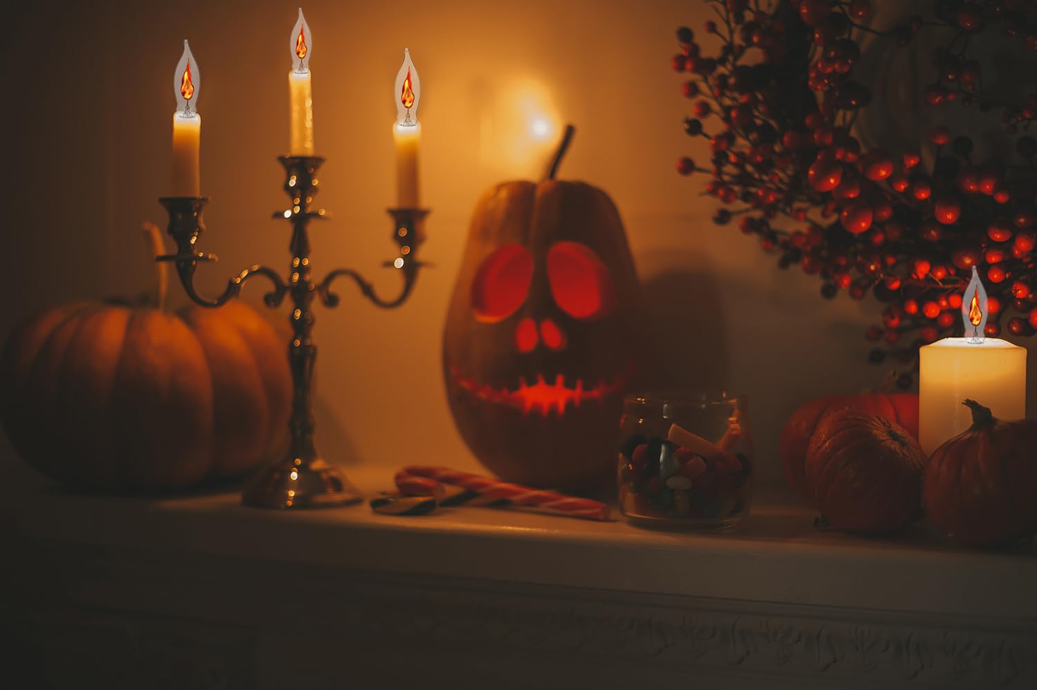 The Dreidel Company Flicker Flame Shaped E12 Replacement Light Bulbs, Orange Glow, 1W, 120V, 12-Pack