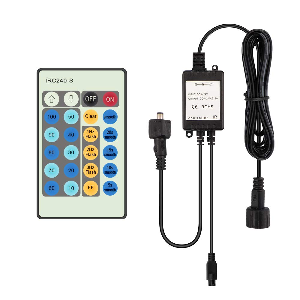 Moobibear 24-Key LED Copper String Lights IR Remote Controller with DC12V-24V Controller Box for 99ft / 164ft Plug in Fairy Ligh