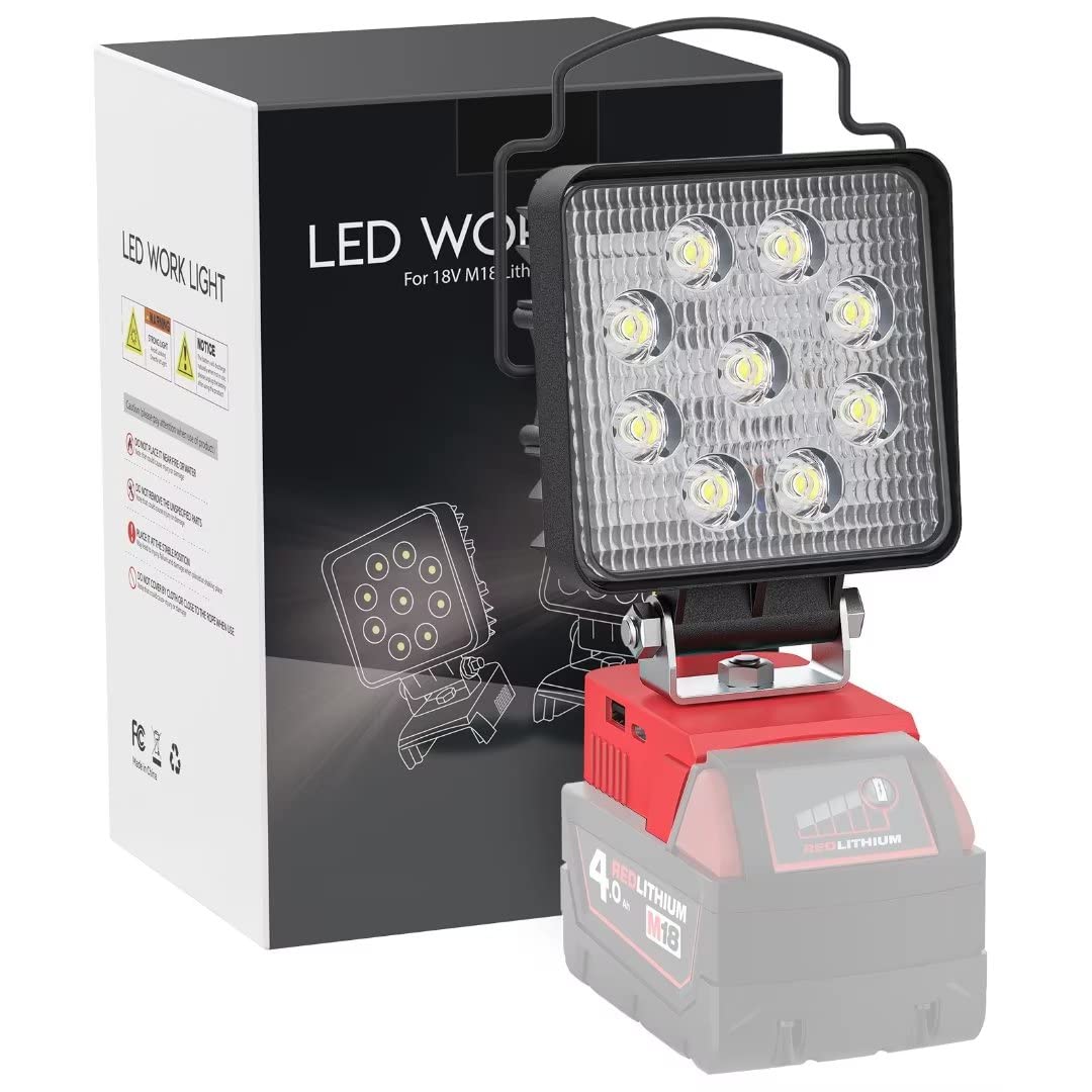 Livowalny Portable Led Work Light For Milwaukee M18 Battery, 30W 3000Lm Cordless Flood Lights M18 Battery Light With Low Voltage Protection And Usb & Type C Charger Port