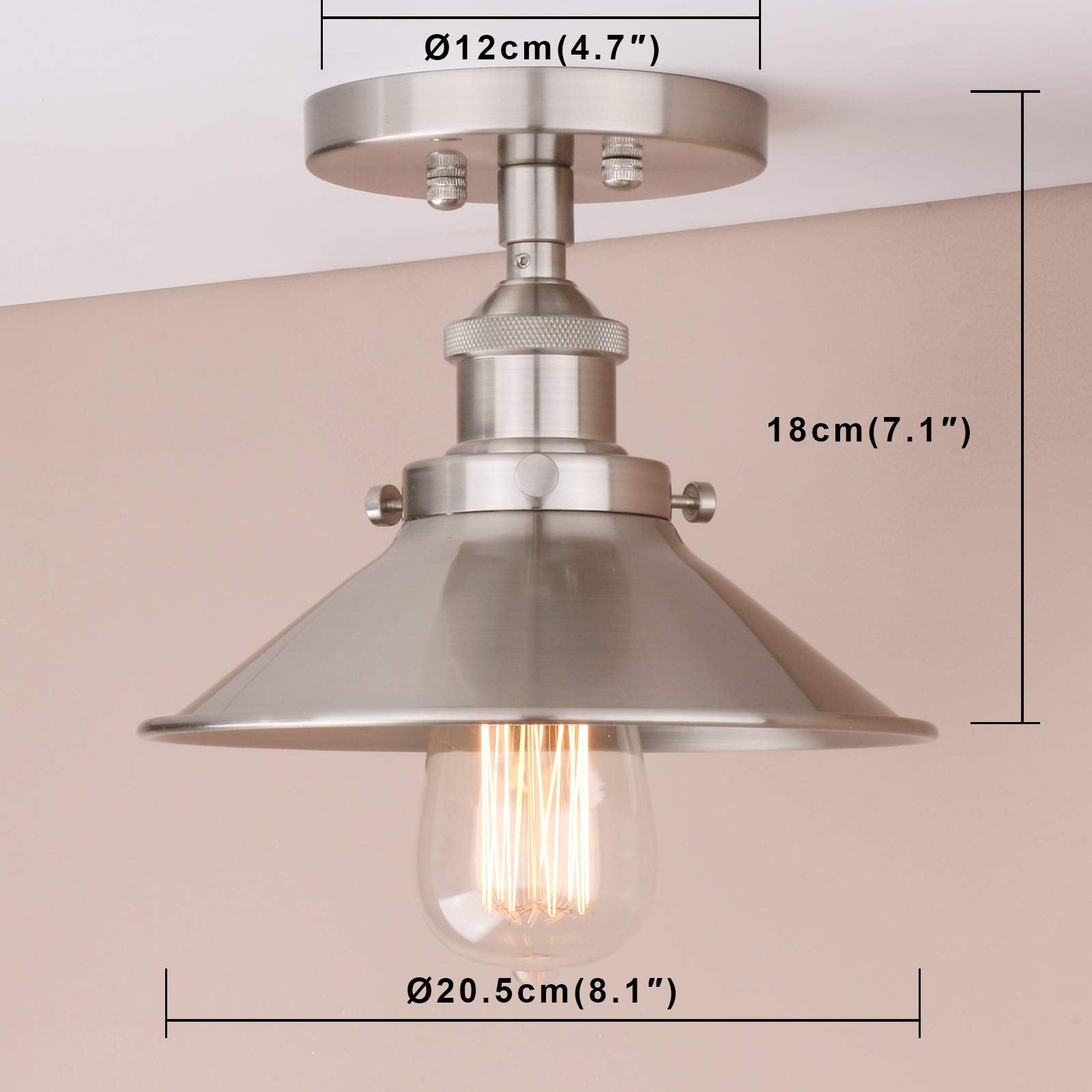 Pathson Vintage Ceiling Light With Metal Shade, Farmhouse Ceiling Lamp Fixtures For Hallway Loft Kitchen Bar, Semi-Flush Mounted