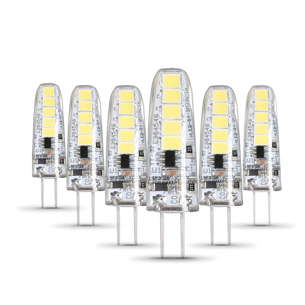 Feit Electric Led Capsule Specialty Light Bulb, 20W Equivalent, Dimmable, G4 Base, 5000K Daylight, 170 Lumens, Desk Lamp Light Bulbs With 10,000-Hour Lifetime, Bp20G4/850/Led/6, 6-Pack