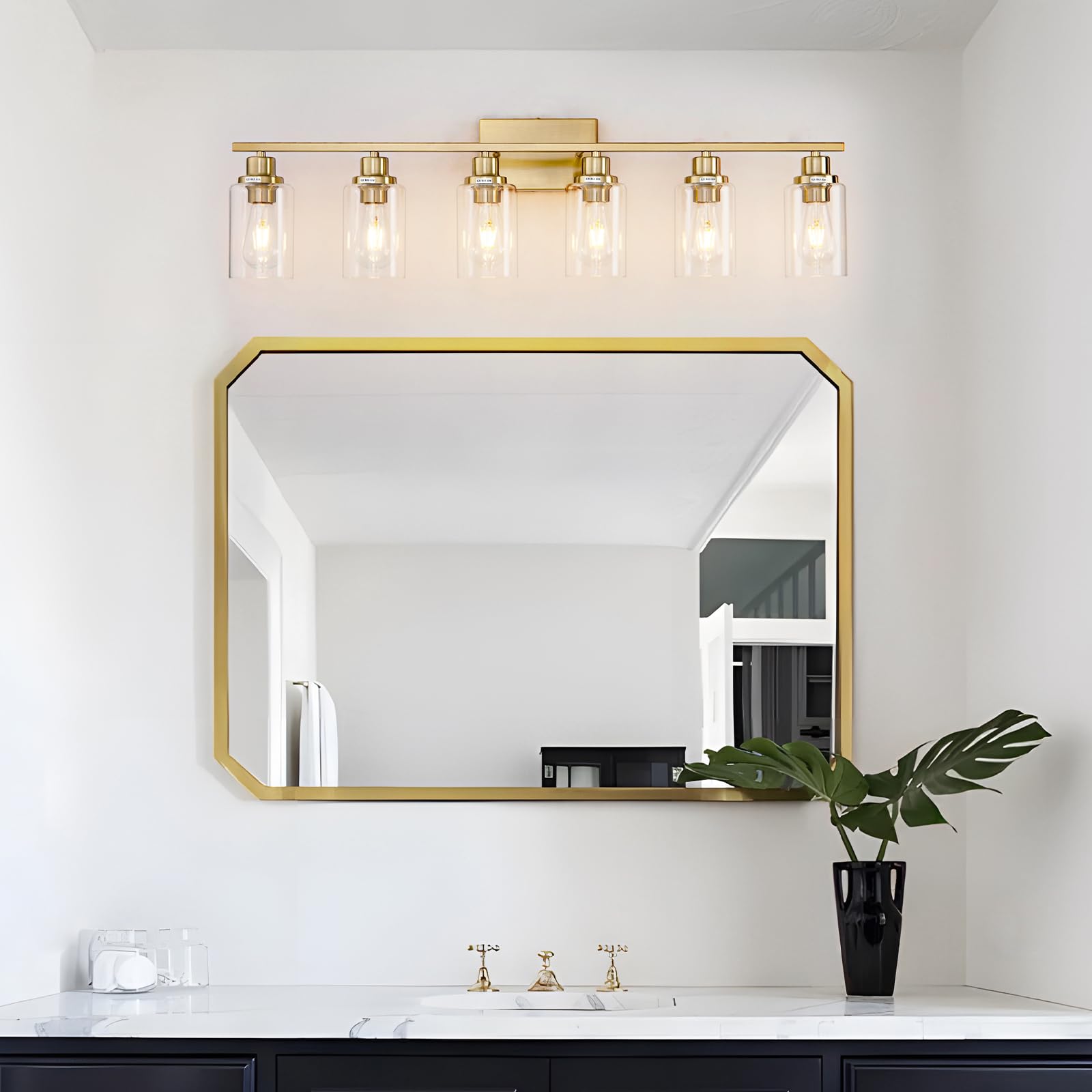 Hccz 6 Light Gold Bathroom Light Fixtures Brushed Brass Vanity Light Over Mirror Modern Wall Lighting Sconces Wall Lamp For Bath