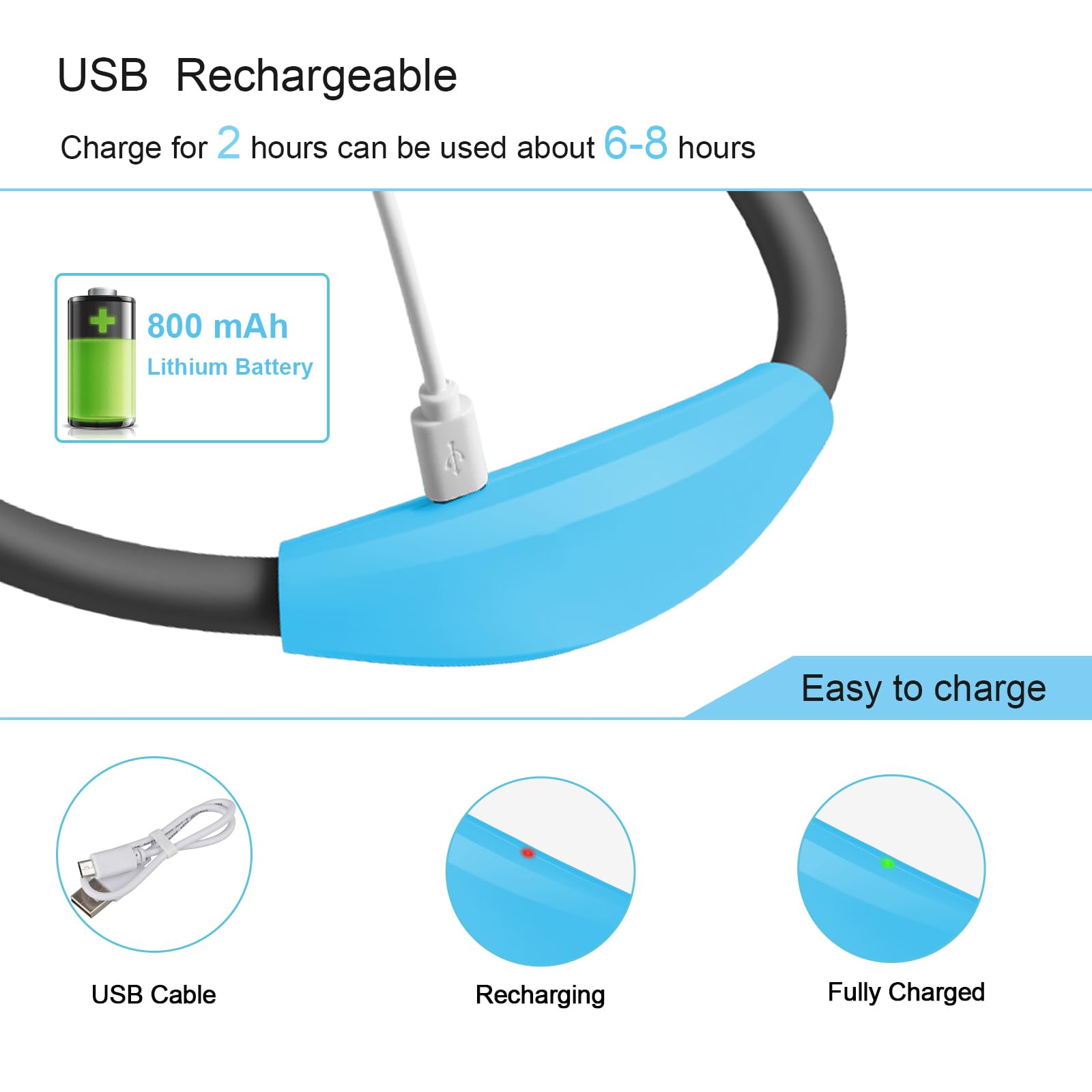 TSINGREE LED Neck Book Light, USB Rechargeable, 4 Bright LEDs, 3 Brightness Levels, Blue, Model QRNBL