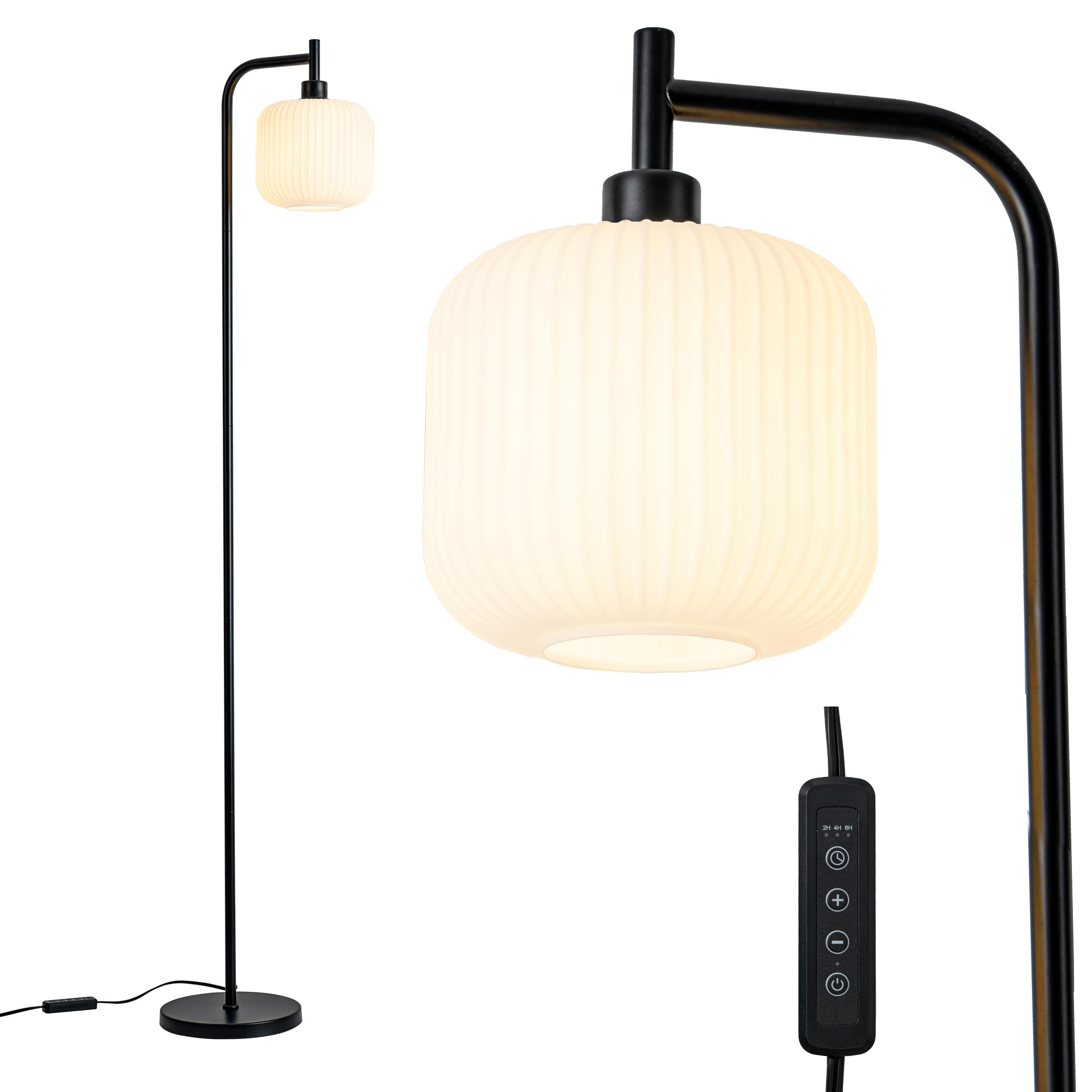 MAYNA Glass Floor Lamp, 67-Inch Modern Design, Remote Control, Milky White Glass Shade