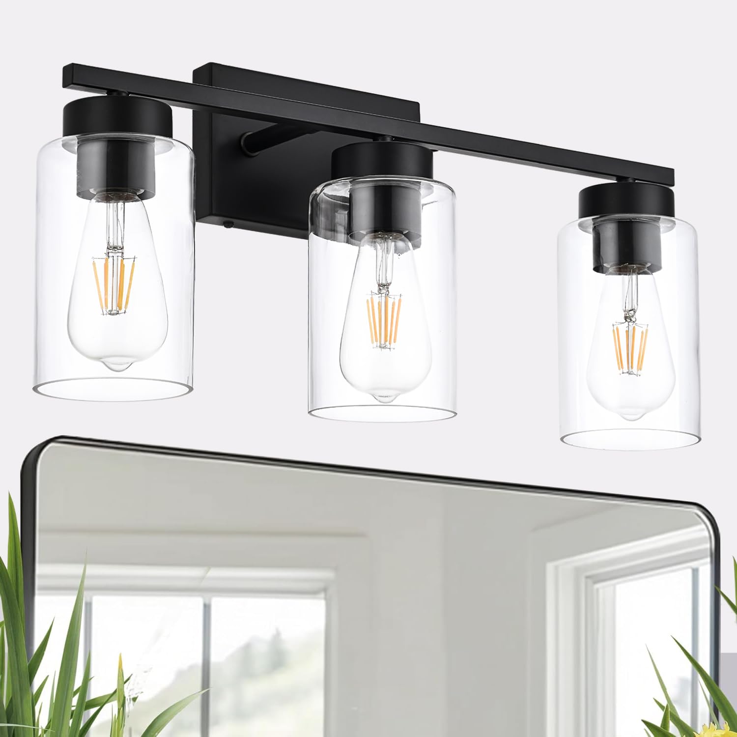 A1A9 3-Light Bathroom Vanity Light, Modern Black Wall Lights With Clear Glass Shades, Bathroom Wall Sconce Lamp For Mirror Livin