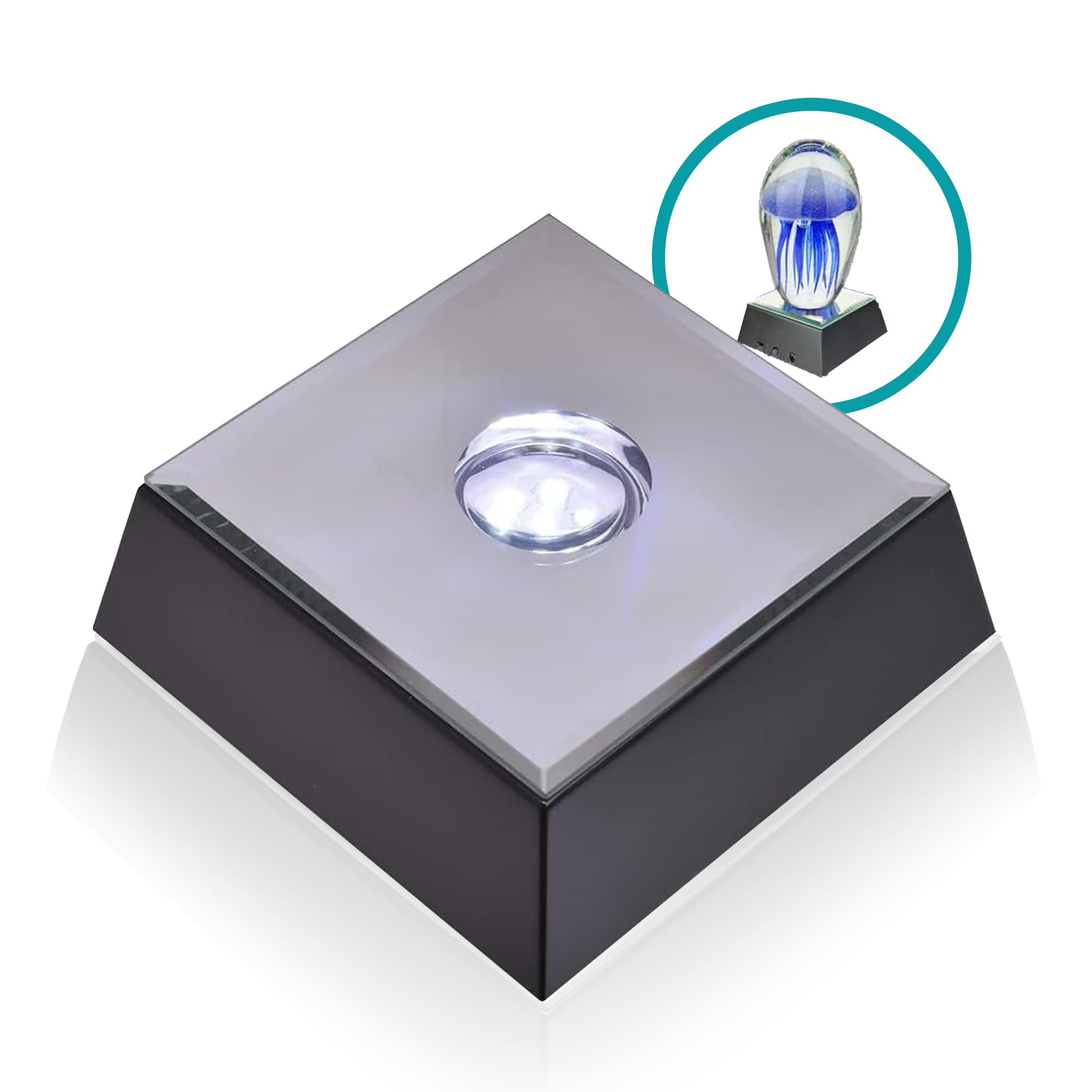 ASENTE 5 LED Illuminated Color Programmable Pedestal for Crystals & Glass Art - Mirror Top Lighted Stand Base for Crystal Displa