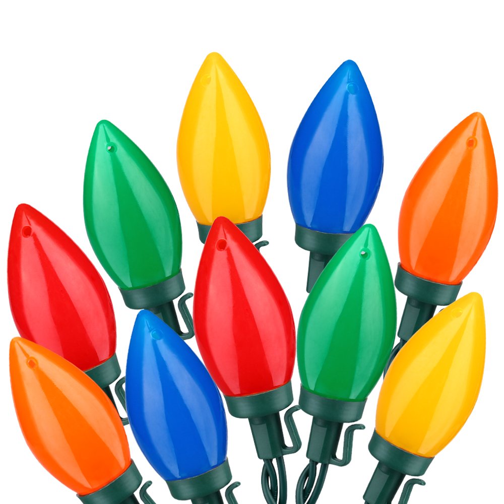 Multi Color C9 Big Bulbs Classic Christmas Lights 50 LED 32ft Indoor Outdoor Home Yard Xmas Tree Decorations (Multi Color - 50LE