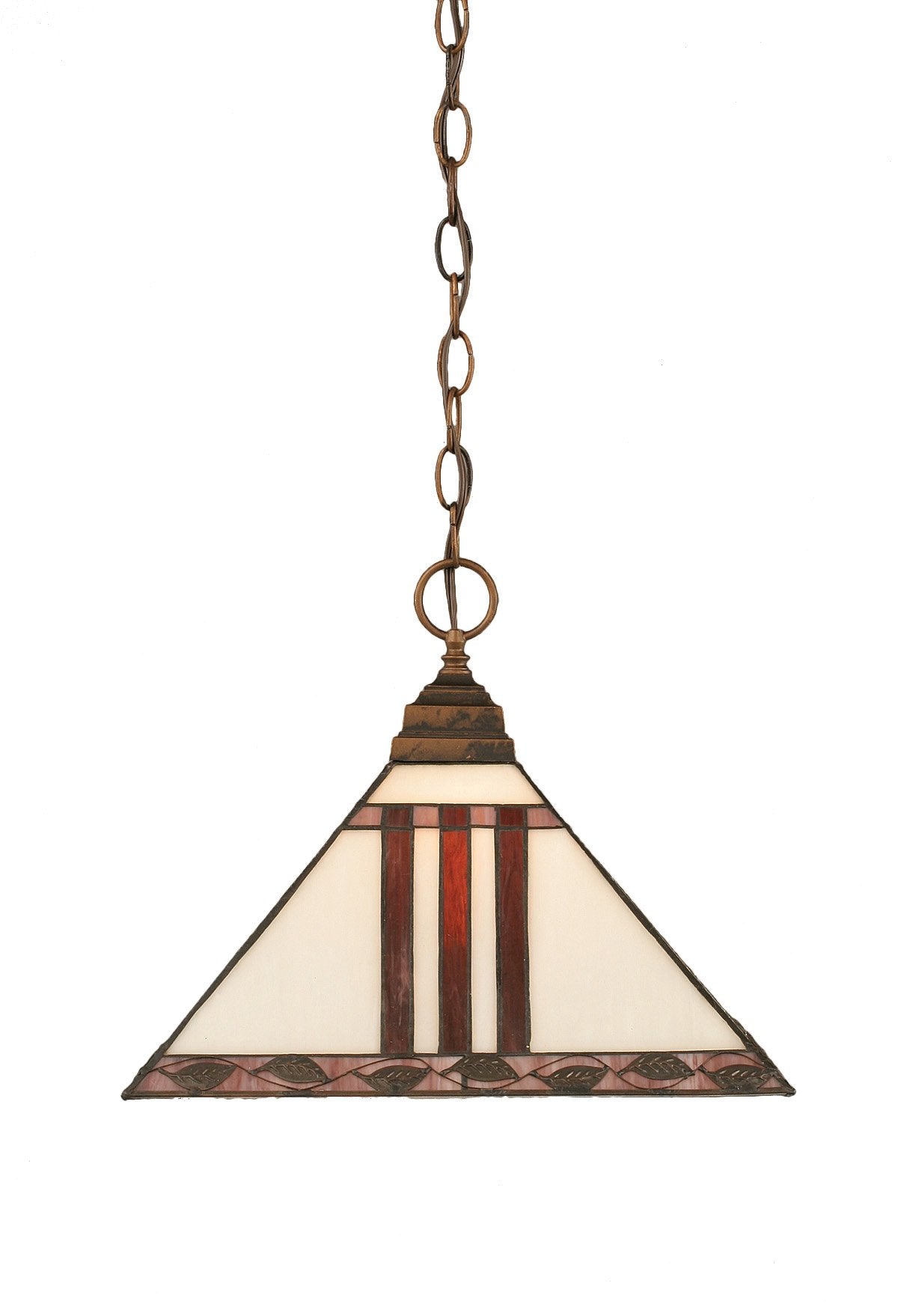 Toltech Lighting 12-Brz-958 14-Inch One-Light Chain Pendant Bronze With Purple And Metal Leaf Tiffany Glass