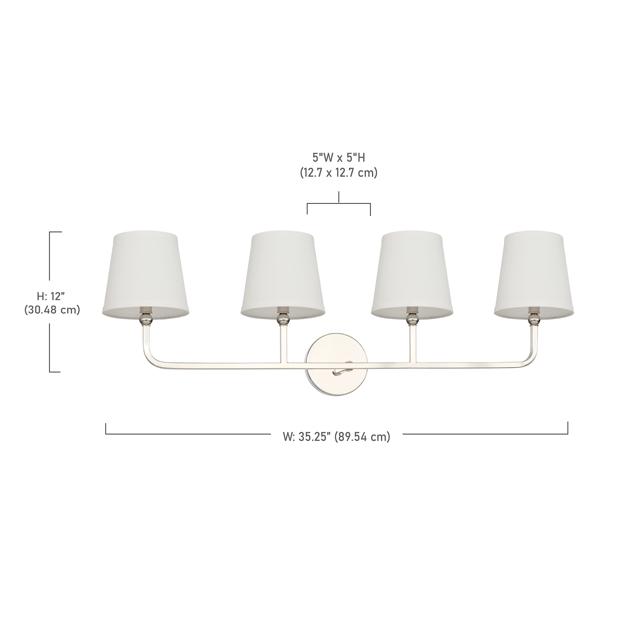 Capital Lighting Dawson 4-Light Bath Vanity Wall Mount, Polished Nickel, 12inH x 35inW, Metal & Cloth, Model 119341PN-674