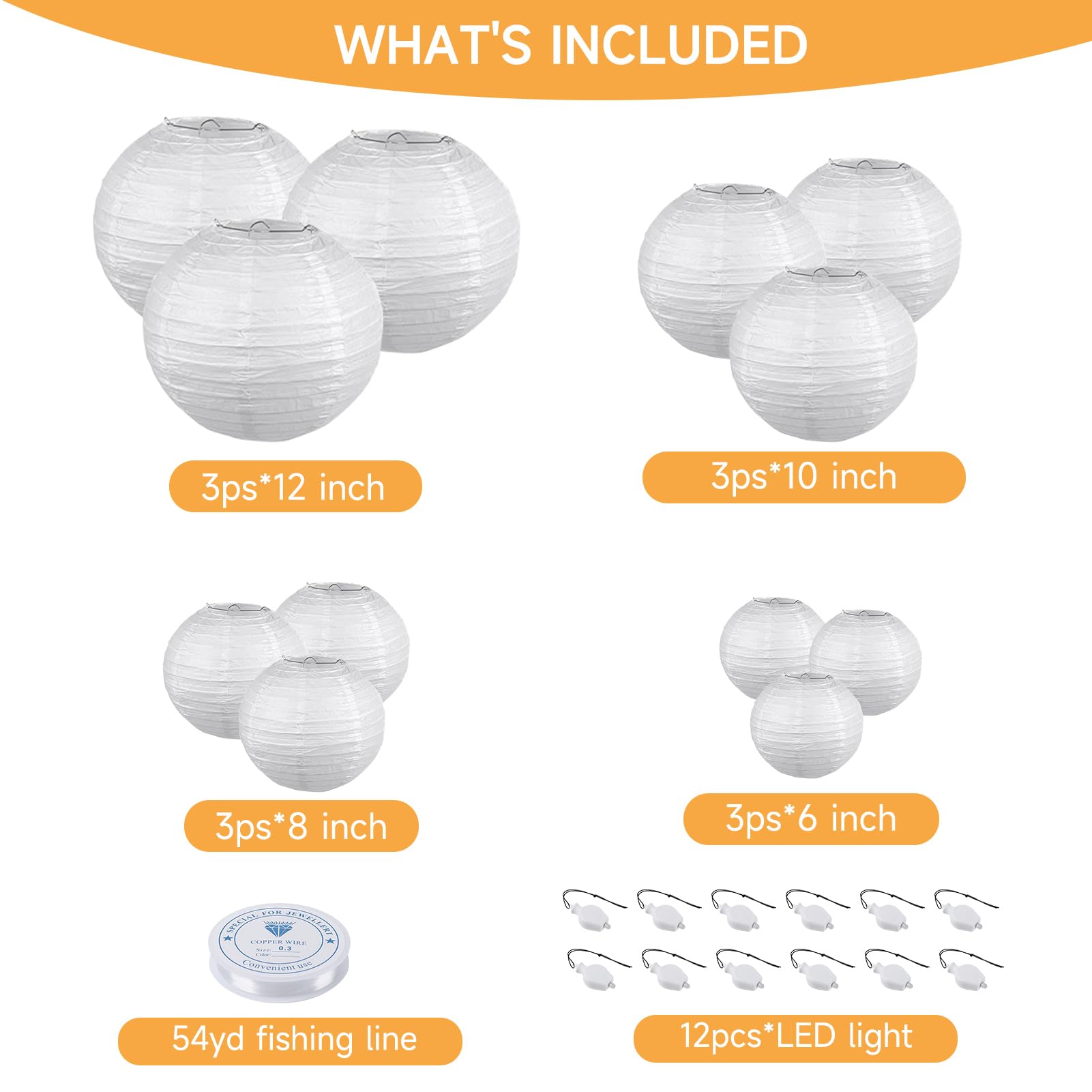 Hausprofi Paper Lanterns, 6'' 8'' 10'' 12'' Round Paper Lantern With Led Lantern Lights For Indoor And Outdoor Decoration - (Lan