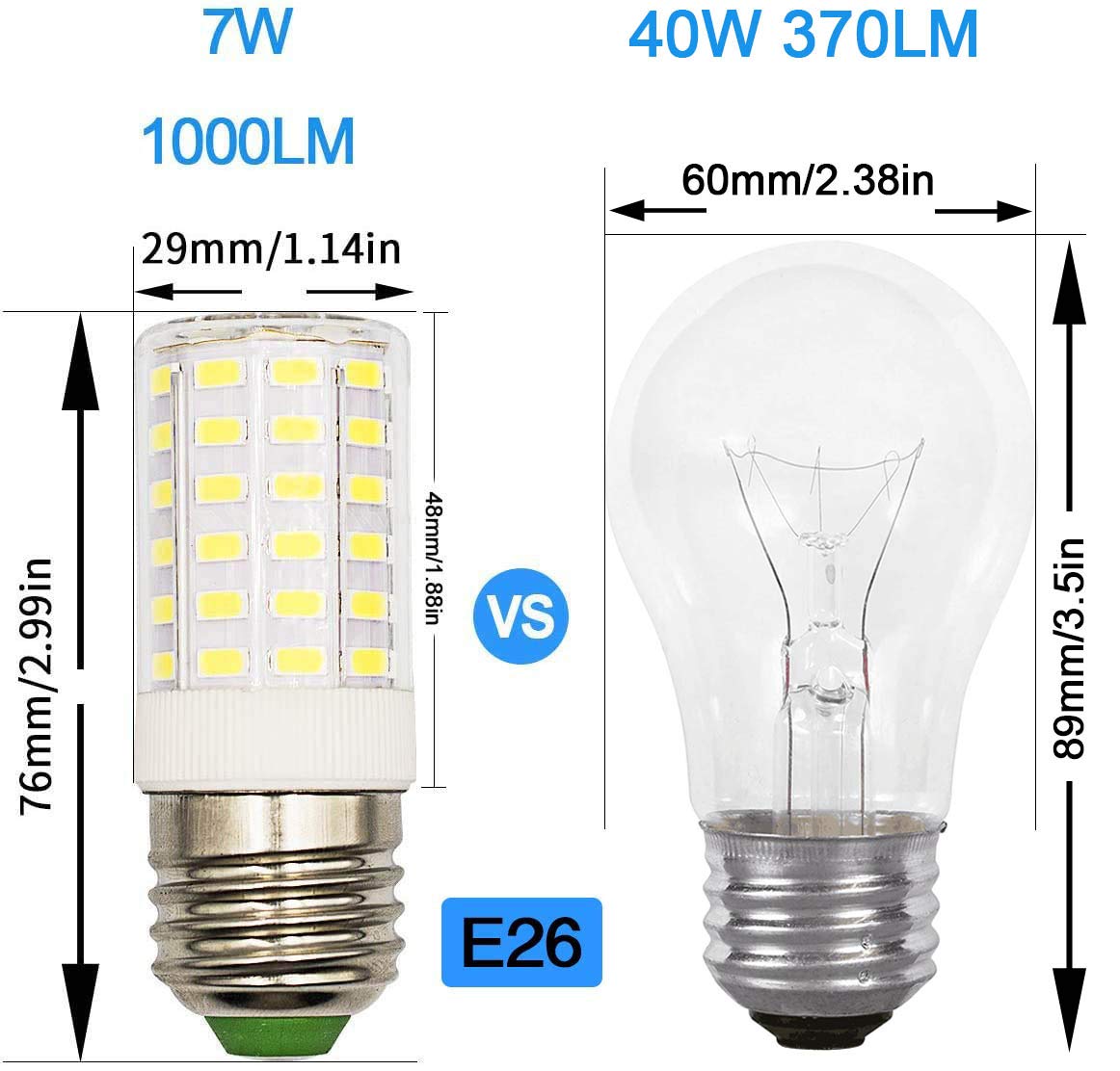 Brolskun E26 Led Refrigerator Light Bulb 7W Cool White 6500K 1000 Lumen Pack Of 2 - Non-Dimmable Ceramic Appliance Bulb