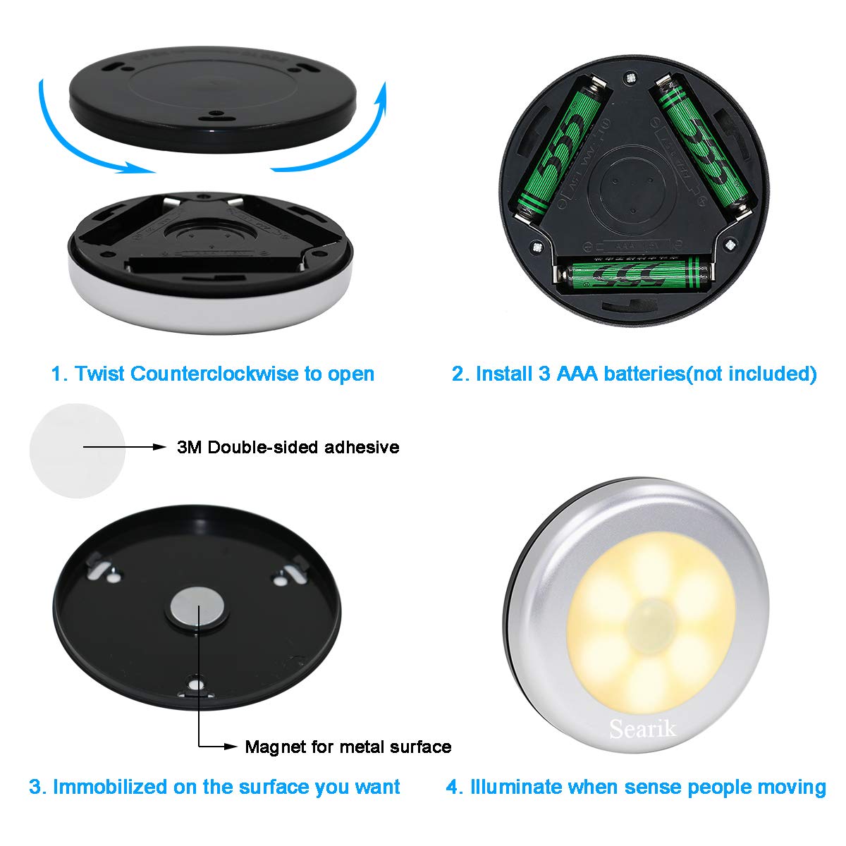 6 Pcs Motion Sensor Night Light Indoor, Cordless Battery Operated Led Night Light Step Lights Wireless Under Cabinet Lighting Sa