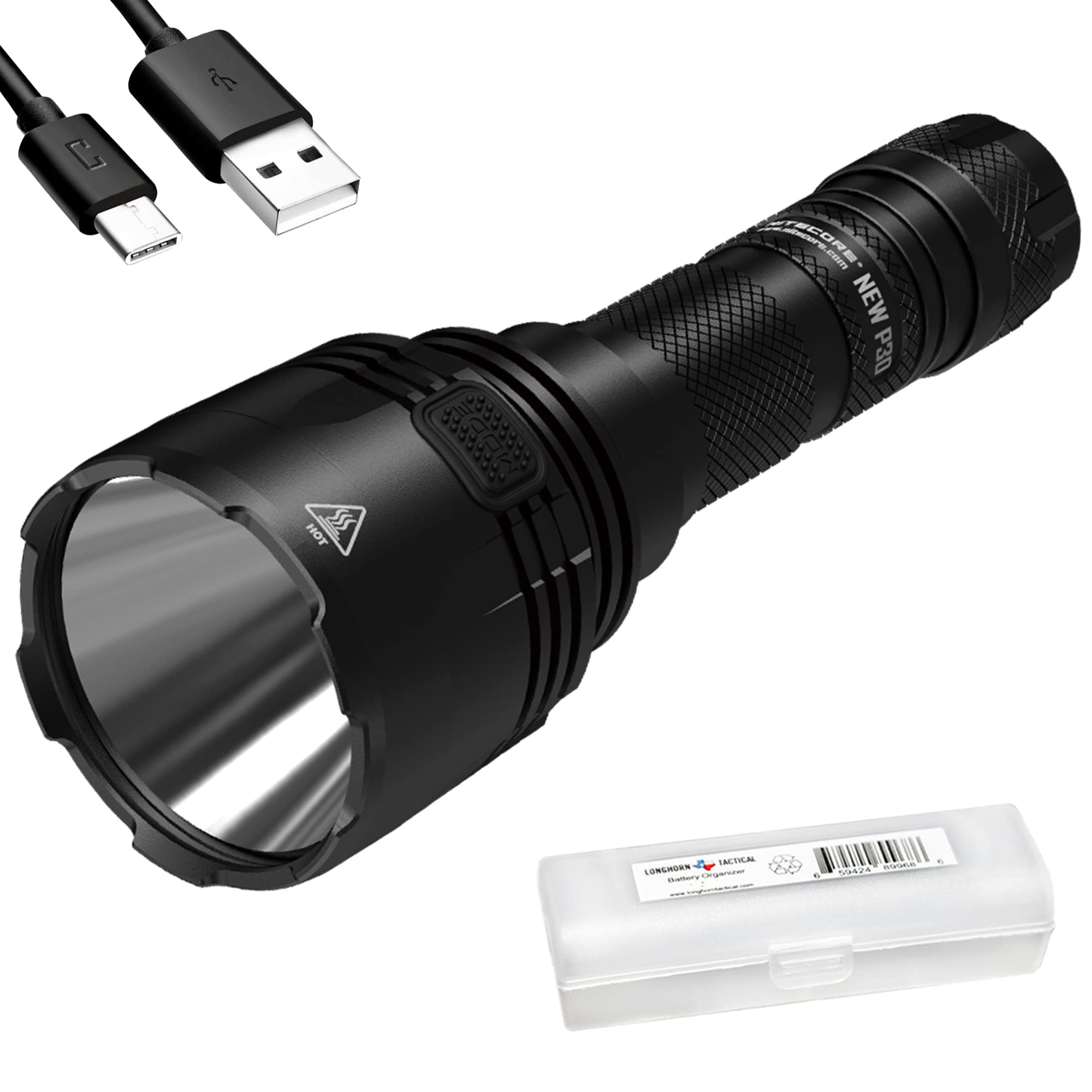 Nitecore New P30 1000 Lumen 676 Yard Long Throw Hunting Flashlight, NL2150R with Build-in USB-C Port, and LumenTac Organizer