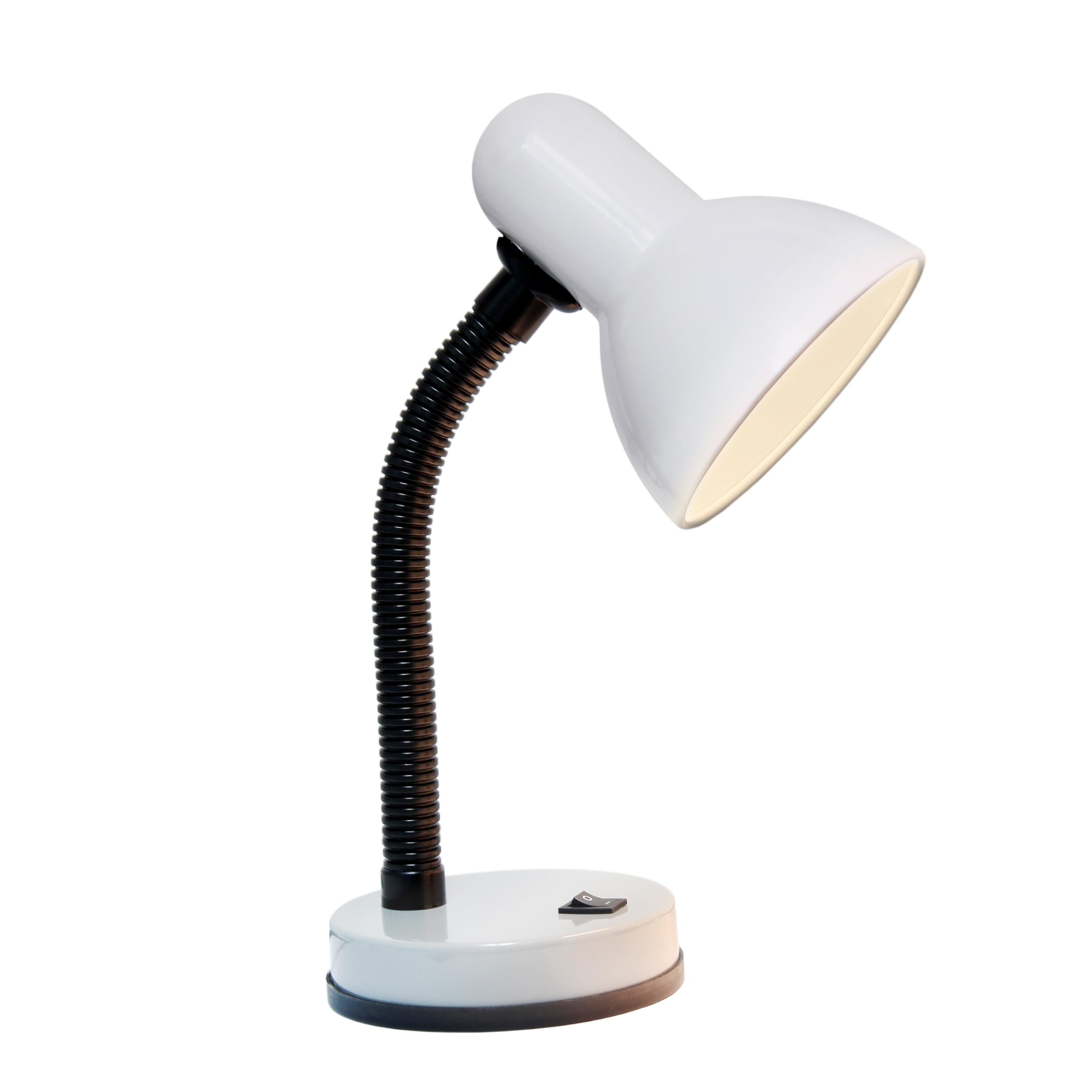 Simple Designs Ld1088-Wht 14.25'' Sleek And Sturdy Classic Gooseneck Study Desk Lamp, White