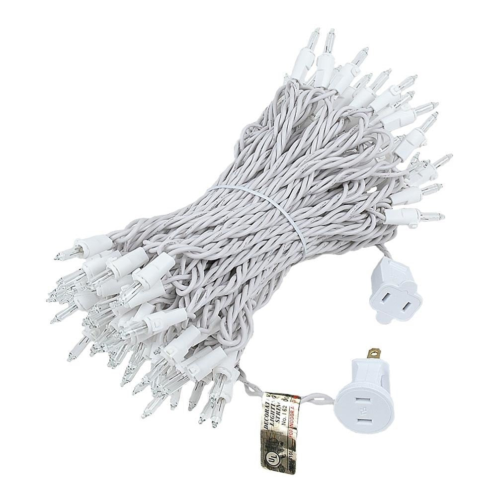 Novelty Lights 100 Light Mini String Light Set, UL Listed, 50 Long, Clear, White Wire, Model MRD-25B-4