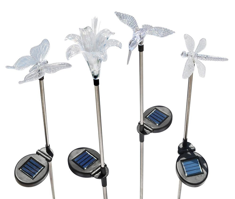 Solaration Solar Stake Lights Set, Hummingbird & Butterfly, 32 Inch, Multicolor, Model KB1041, Stainless Steel & Acrylic