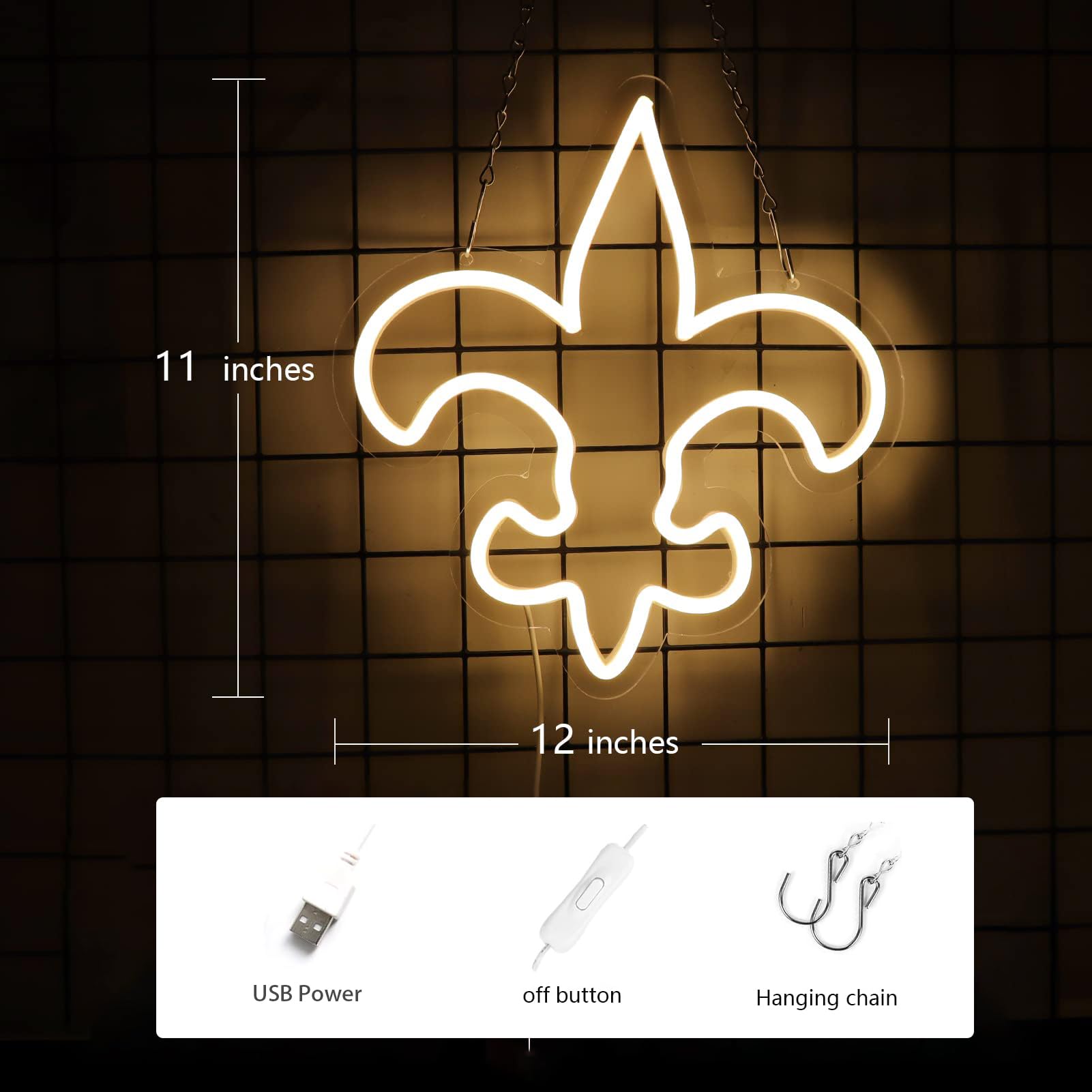 WonderfulLife Neon Sign for Home Bar, 12x11 inches, Saints Logo, Easy Hanging, USB Powered