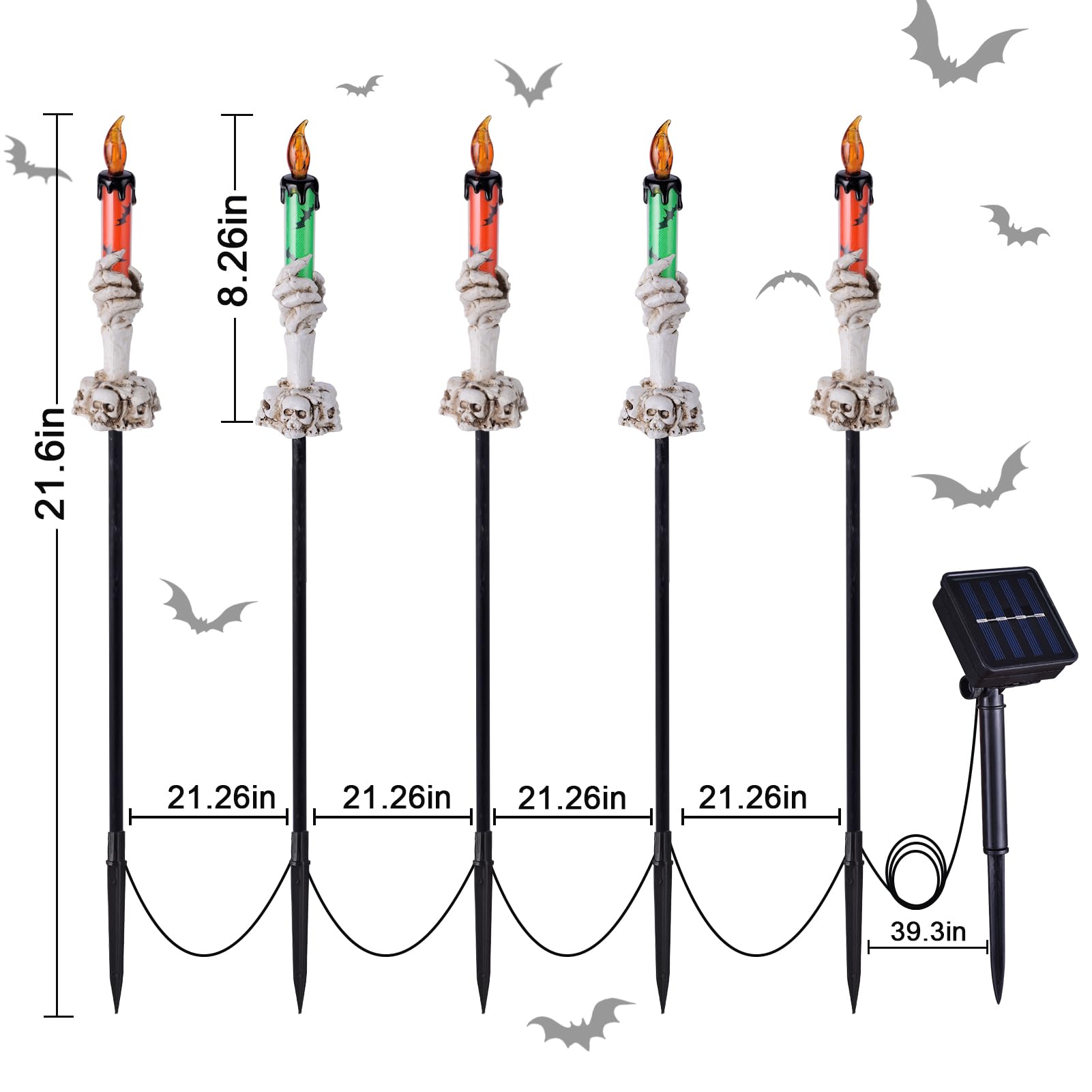 Brightdeck Halloween Decorations, Lighted 5 Pack Skeleton Hands Holder Candle Lamp, Solar Halloween Pathway Lights, Waterproof Function Yard Stakes For Outdoor Halloween Decor