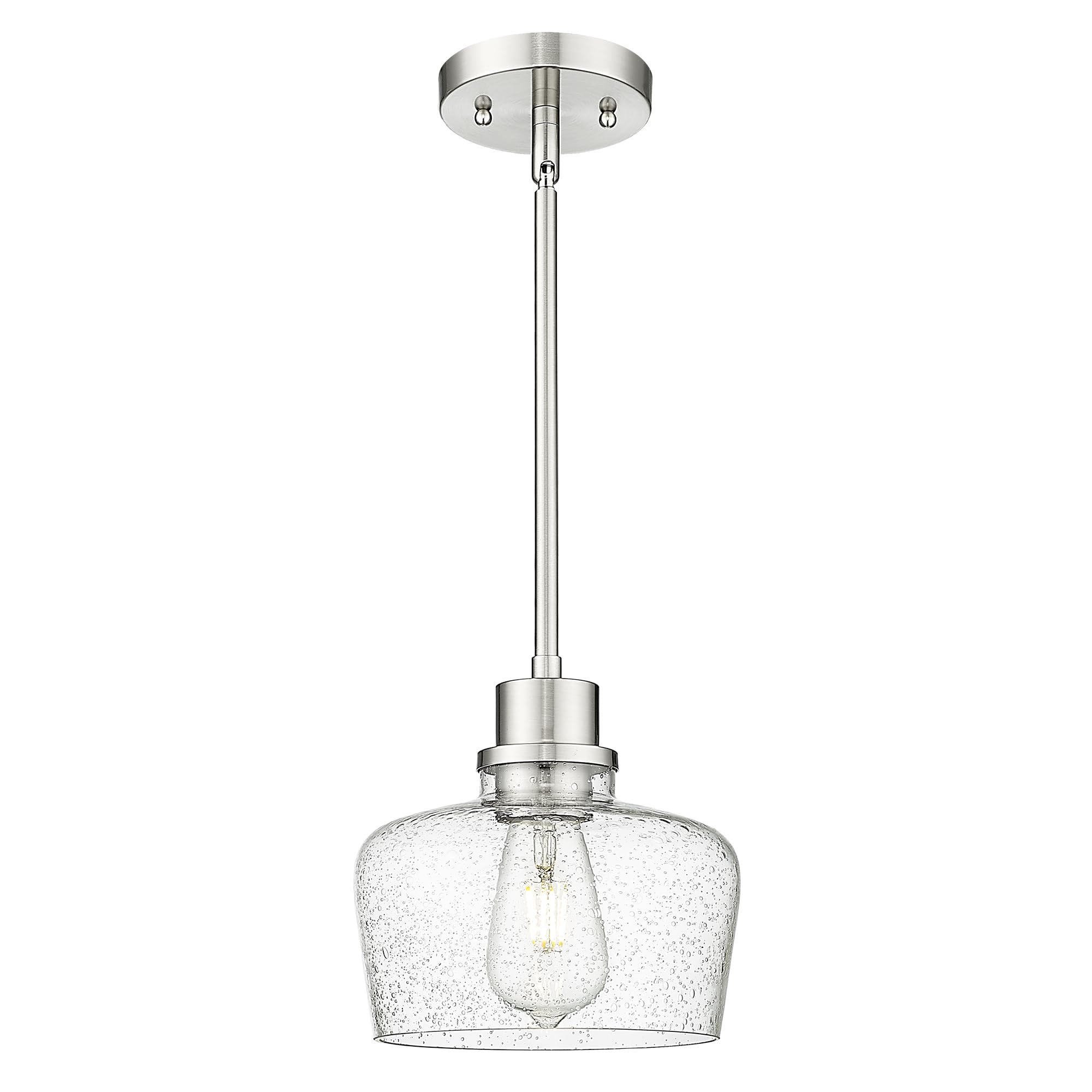 Emak 8 Inch Pendant Lights Kitchen Island, Modern Brushed Nickel Pendant Light Fixtures with Seeded Glass Shade, 1 Light Hanging