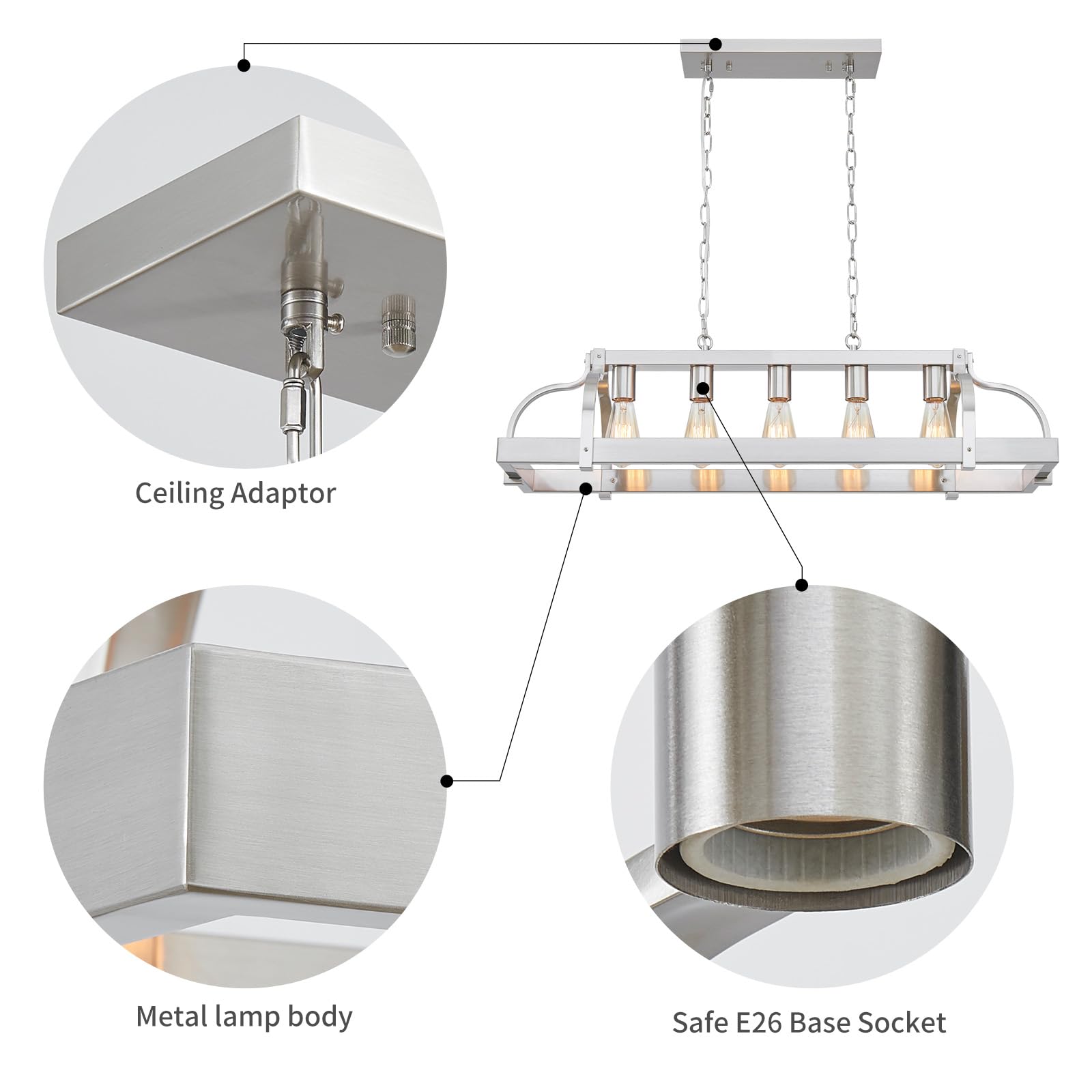 Wuzups 5-Light Metal Pot Hanging Rack Chandelier Linear Pendant Ceiling Lighting Rustic Farmhouse Fixture Kitchen Island Dining