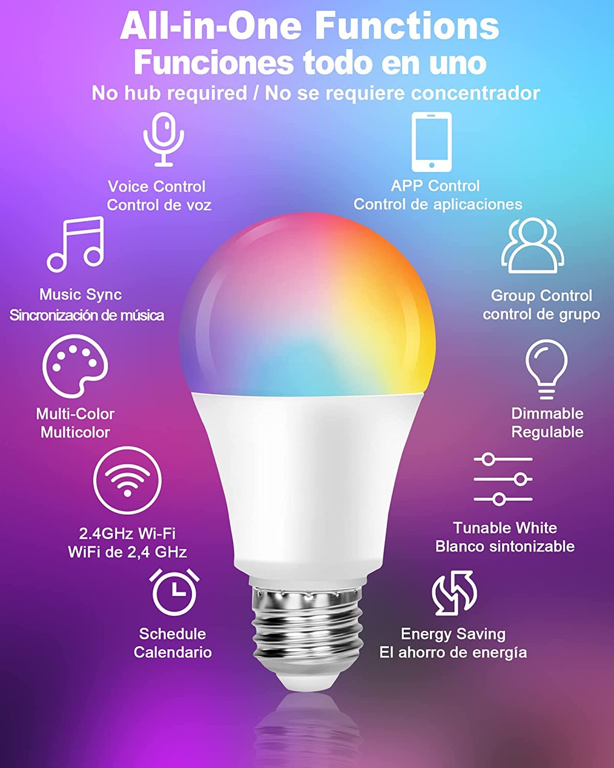 OHLUX Smart Light Bulbs, 7W RGB Color Changing LED A19 Bulbs, 4 Pack, Compatible with Alexa and Google Assistant