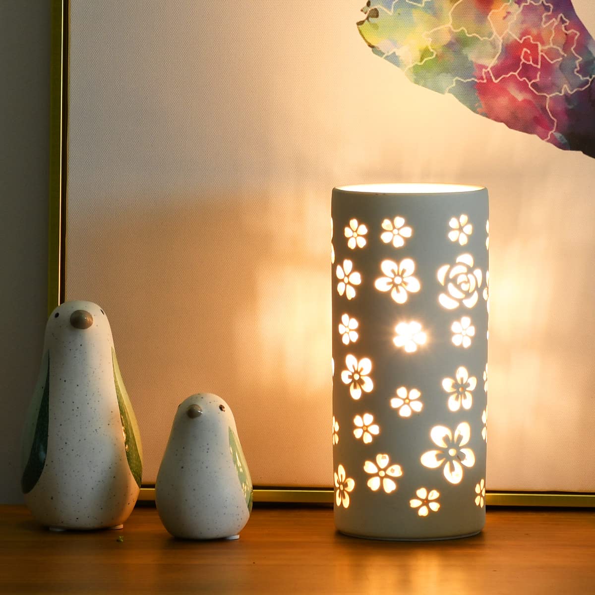 Lampwell Dana Small Modern Ceramic White Table Lamp,3.54H7.87In,Bulb Excluded,Carving Flower
