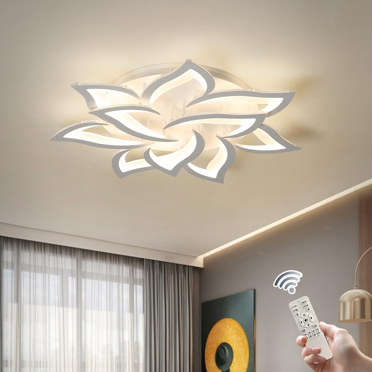 Garwarm Dimmable LED Ceiling Light 72W Flush Mount Chandelier 33.4in White Model 8370-10-WJ