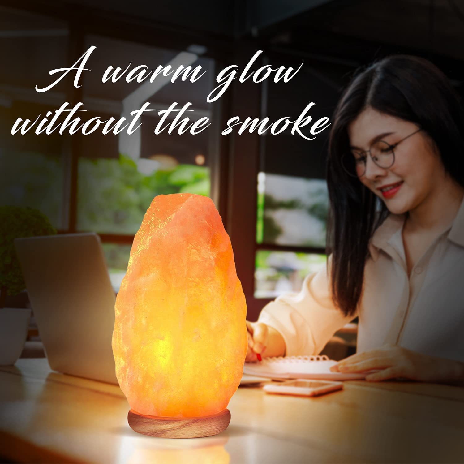 Himalayan Glow Natural Himalayan Salt Lamp with Dimmer Switch, 6-8 lbs, Orange, Model 1001, Handcrafted with Wooden Base
